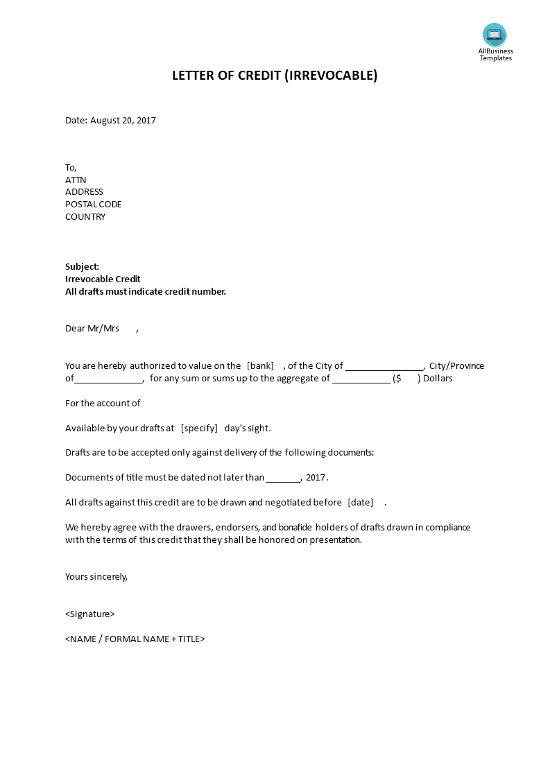 letter of credit (irrevocable) plantilla imagen principal