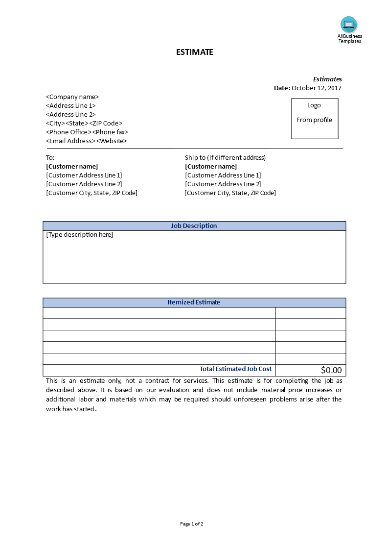 Job Estimate 模板