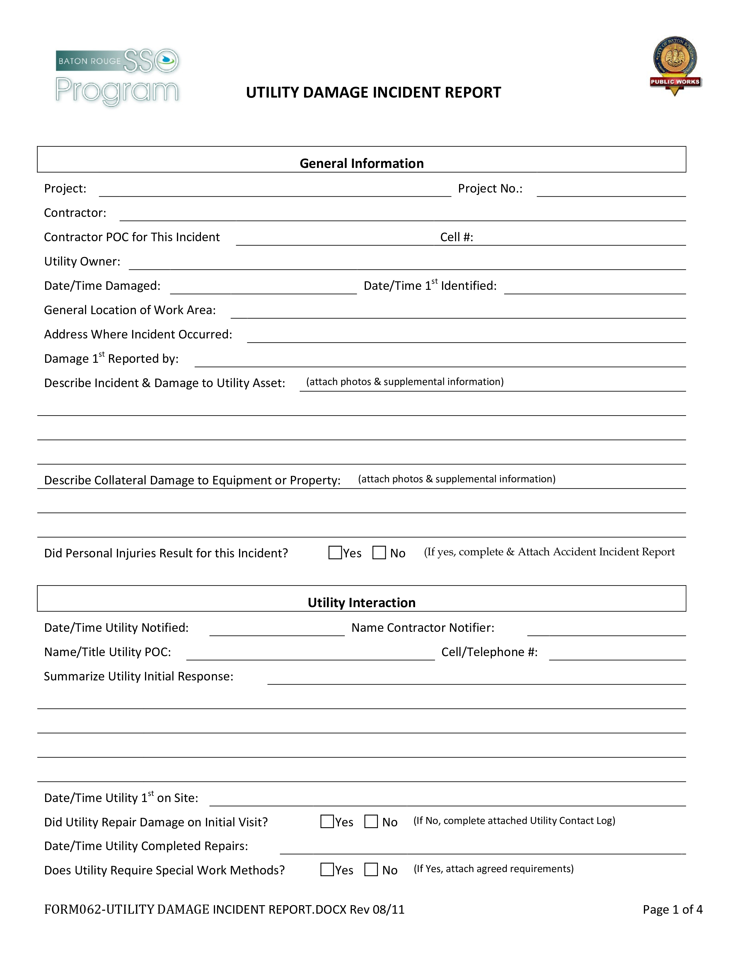 utility damage incident report form Hauptschablonenbild