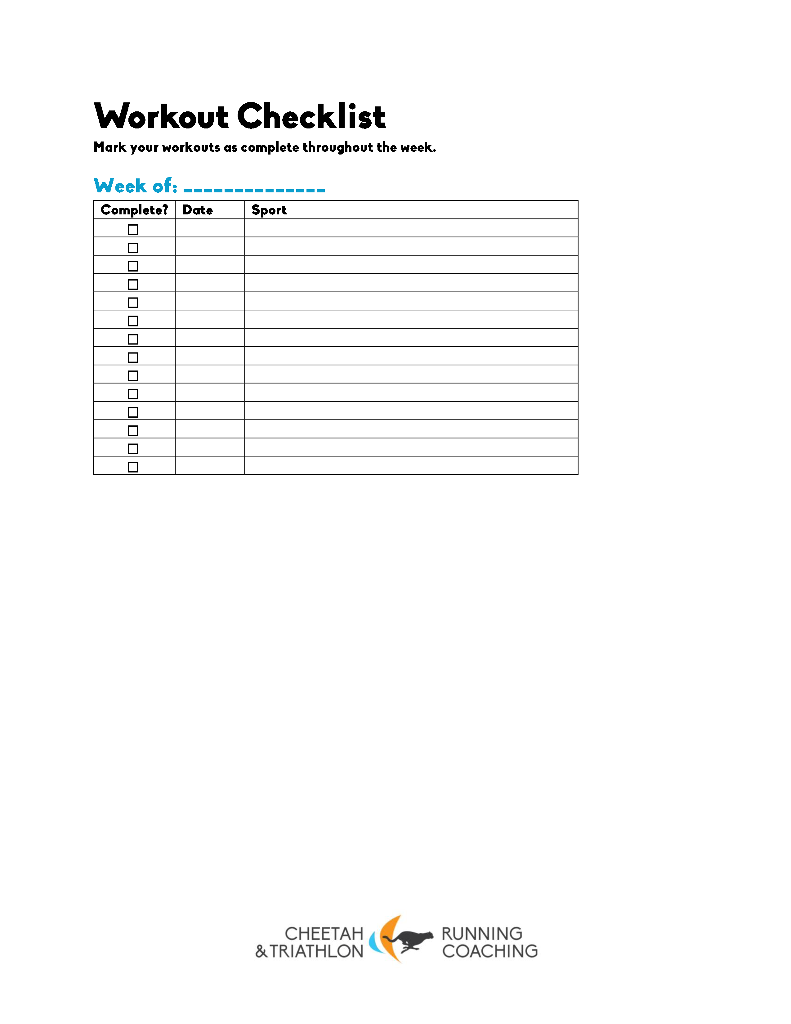 blank workout checklist Hauptschablonenbild