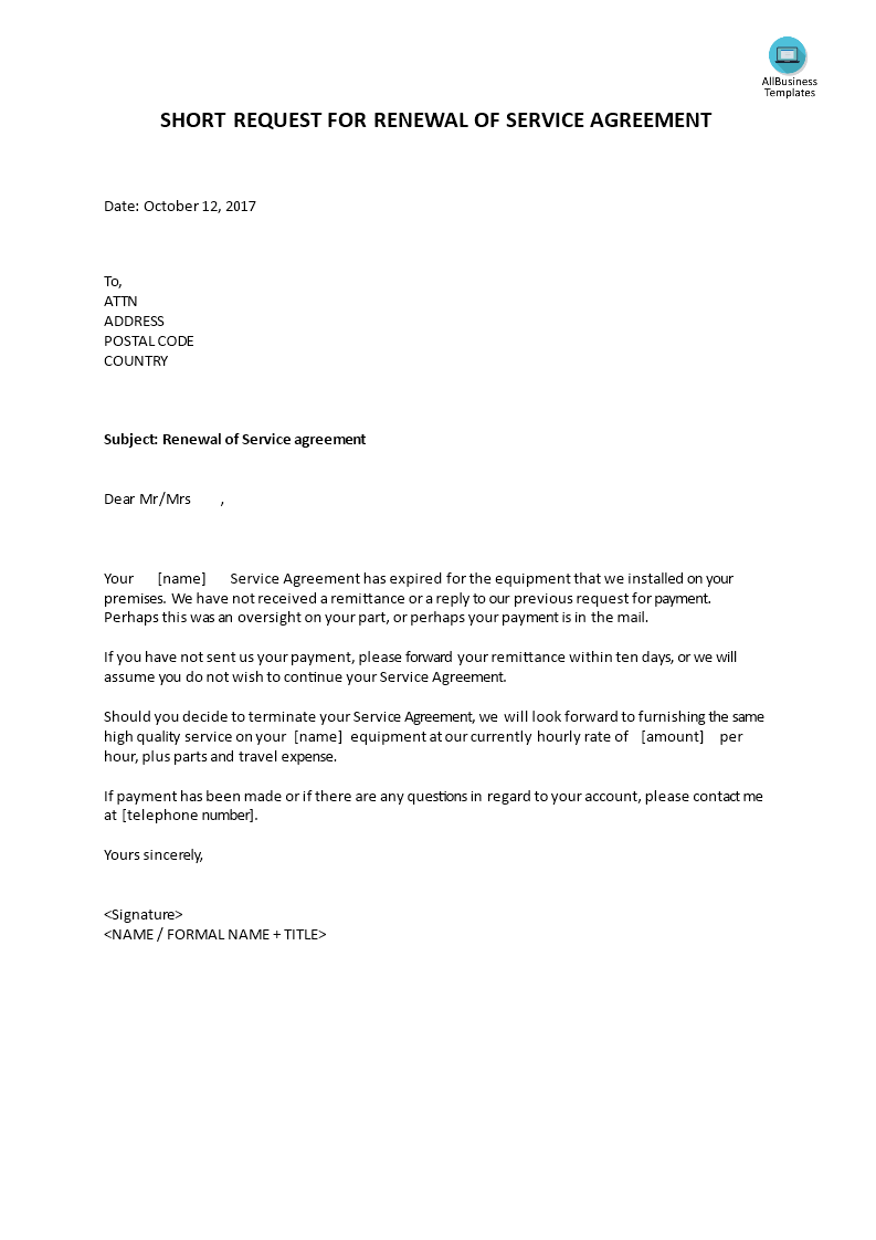 short request for renewal of service agreement template