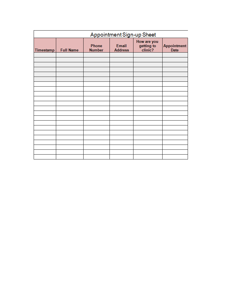 Sign-up Sheet Spreadsheet xls main image