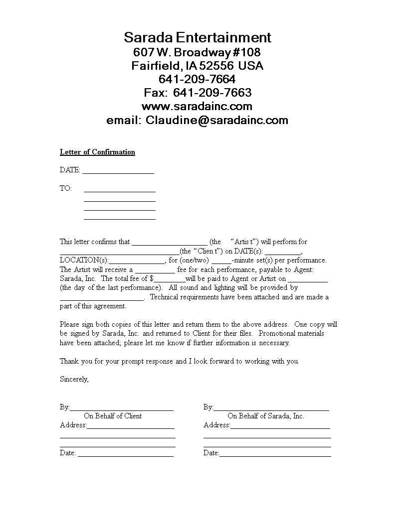 confirmation of payment letter template