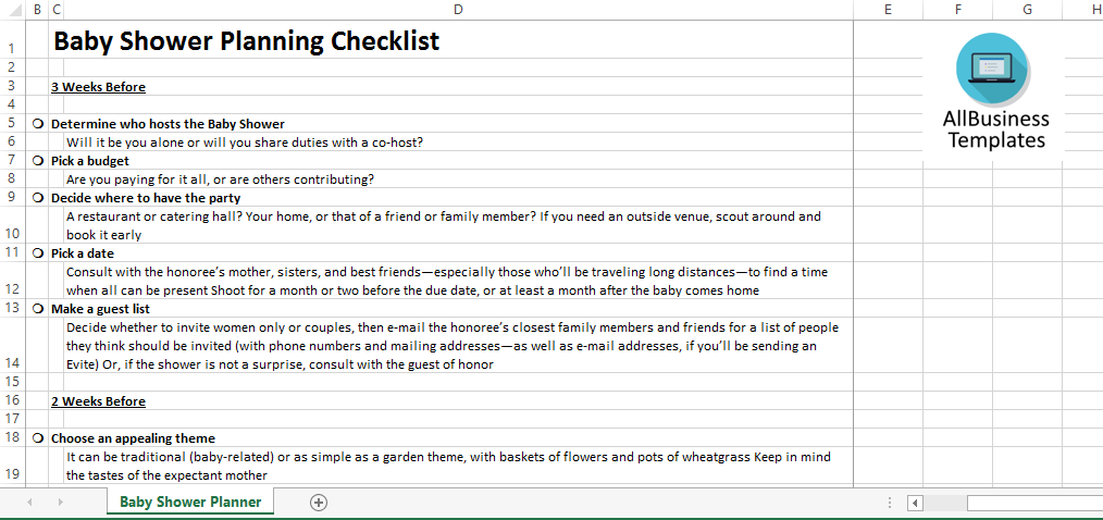 baby shower planning checklist