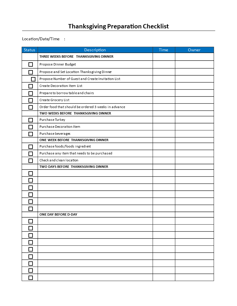 Thanksgiving Preparation Checklist main image