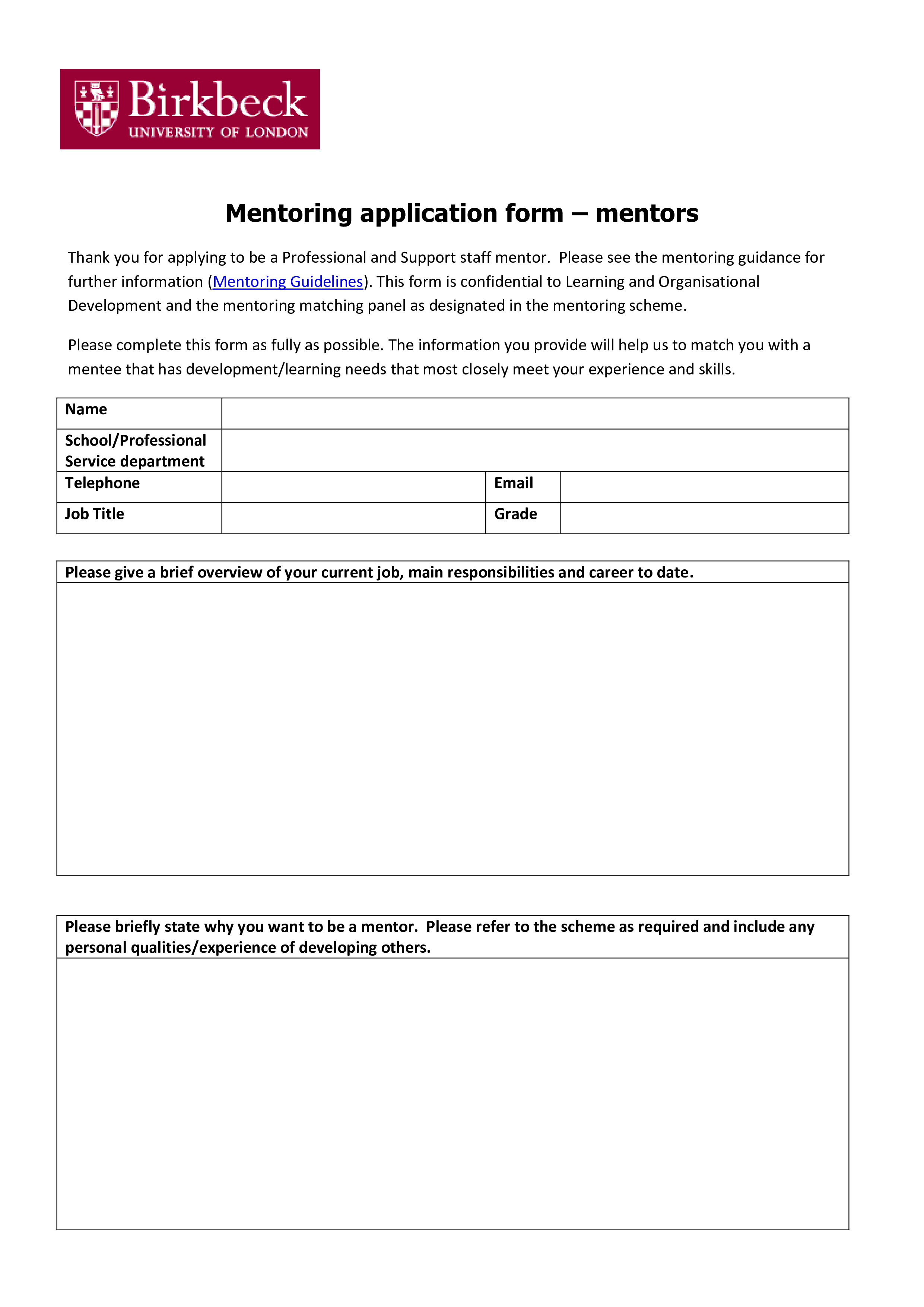 Mentoring Application Form For Mentors main image