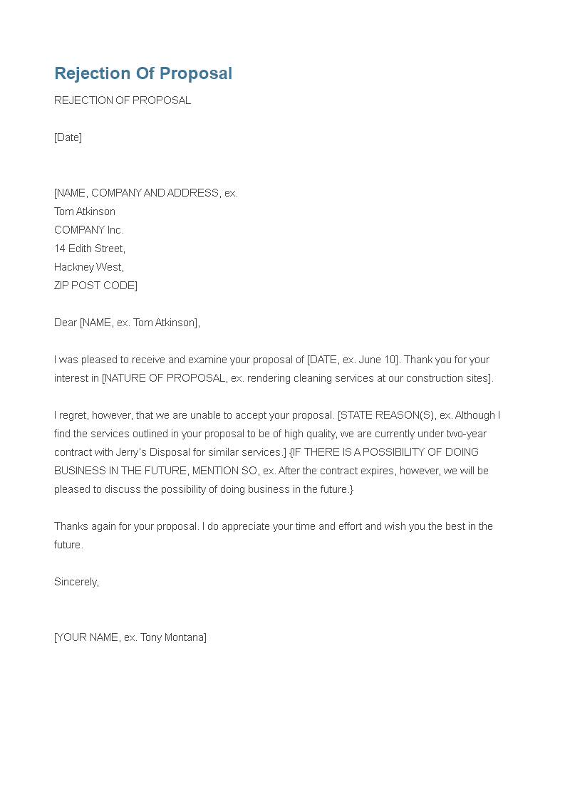 construction offer refusal letter template