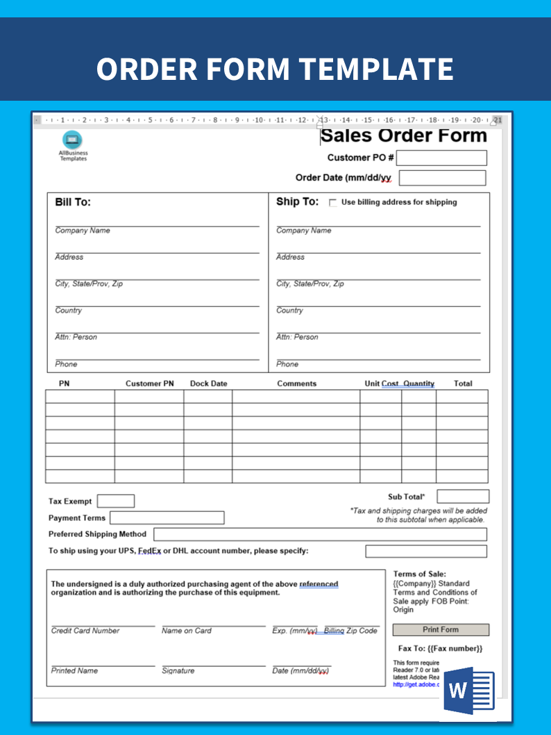 Customer Order Form Template from www.allbusinesstemplates.com