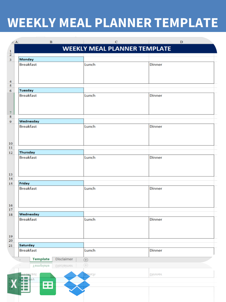 weekly meal planner excel Hauptschablonenbild