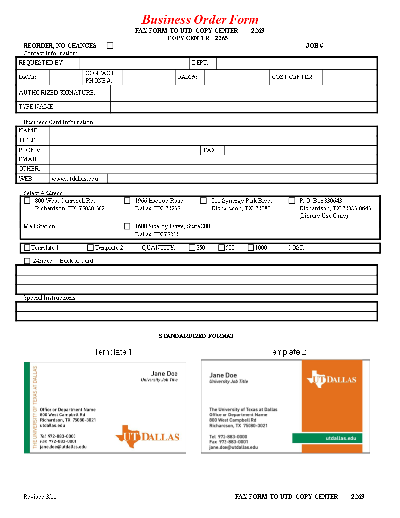 Business Order Form Word 模板