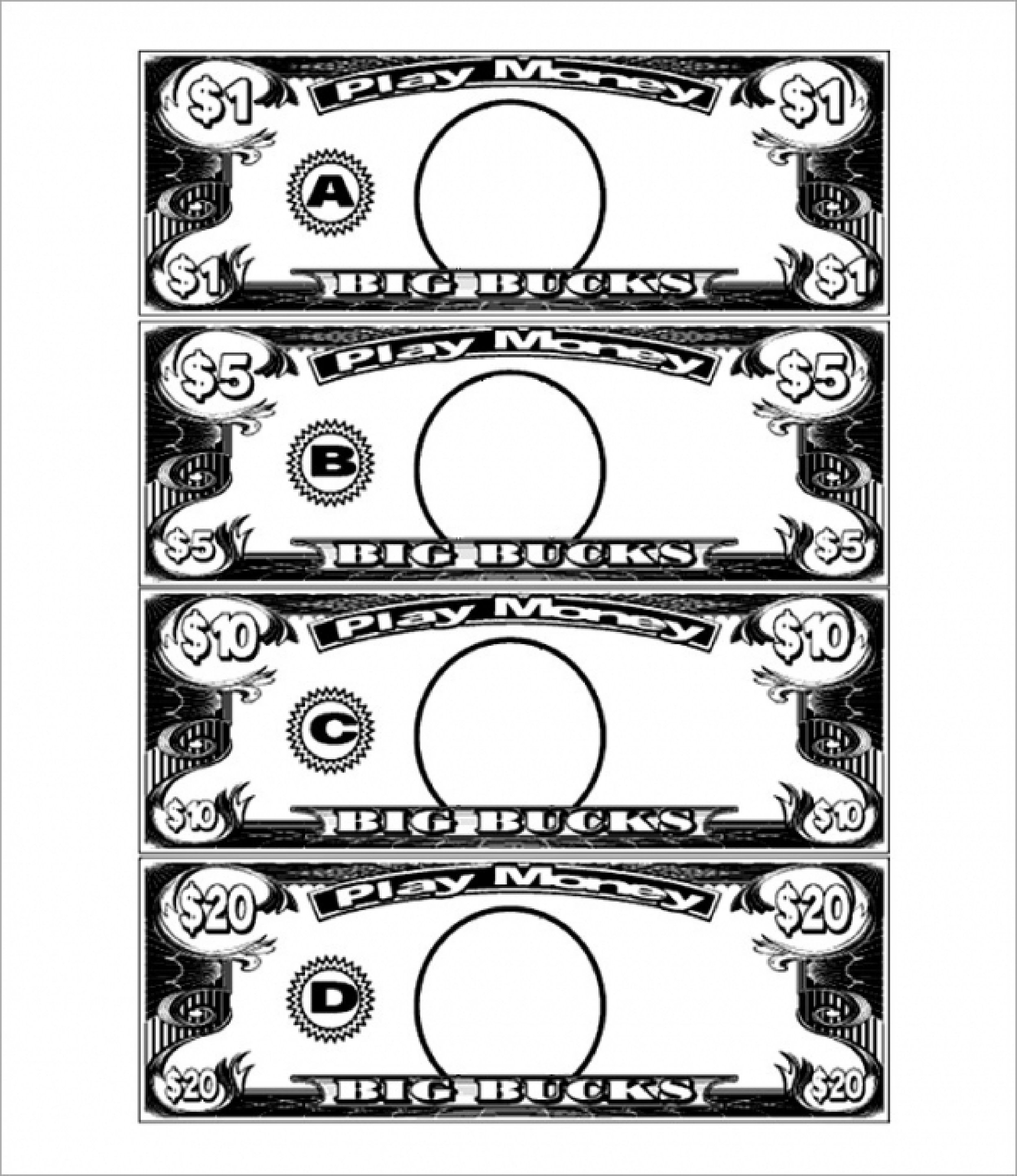 Printable Play Money 10 bucks 模板