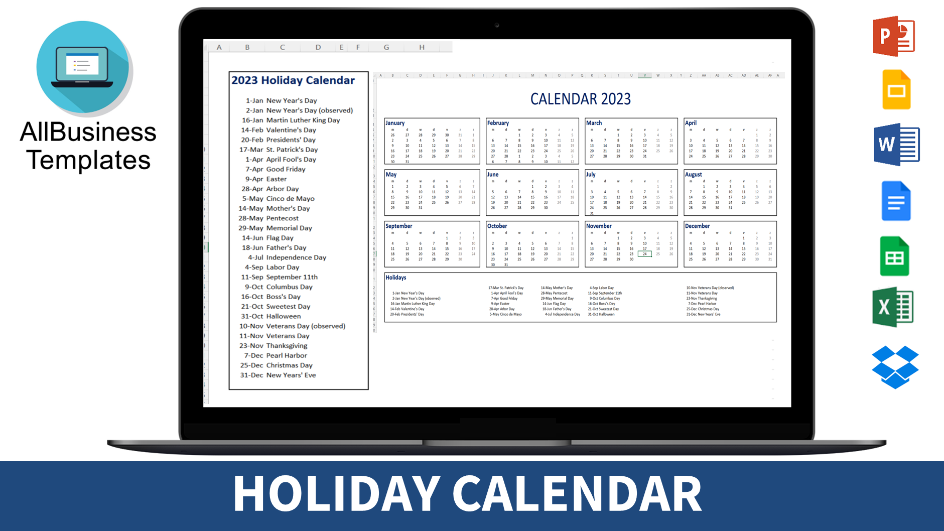 holiday calendar pdf modèles