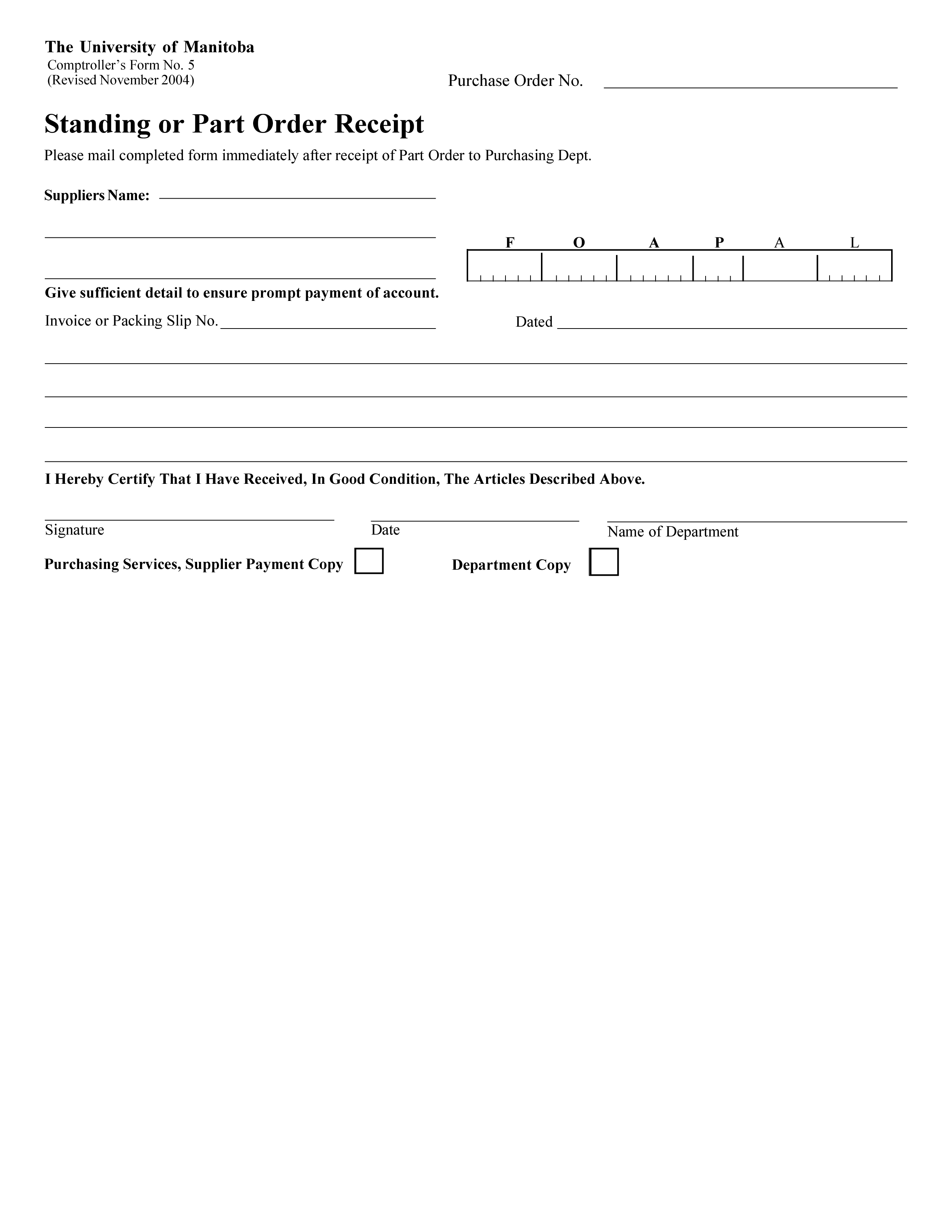 standing part order receipt template voorbeeld afbeelding 