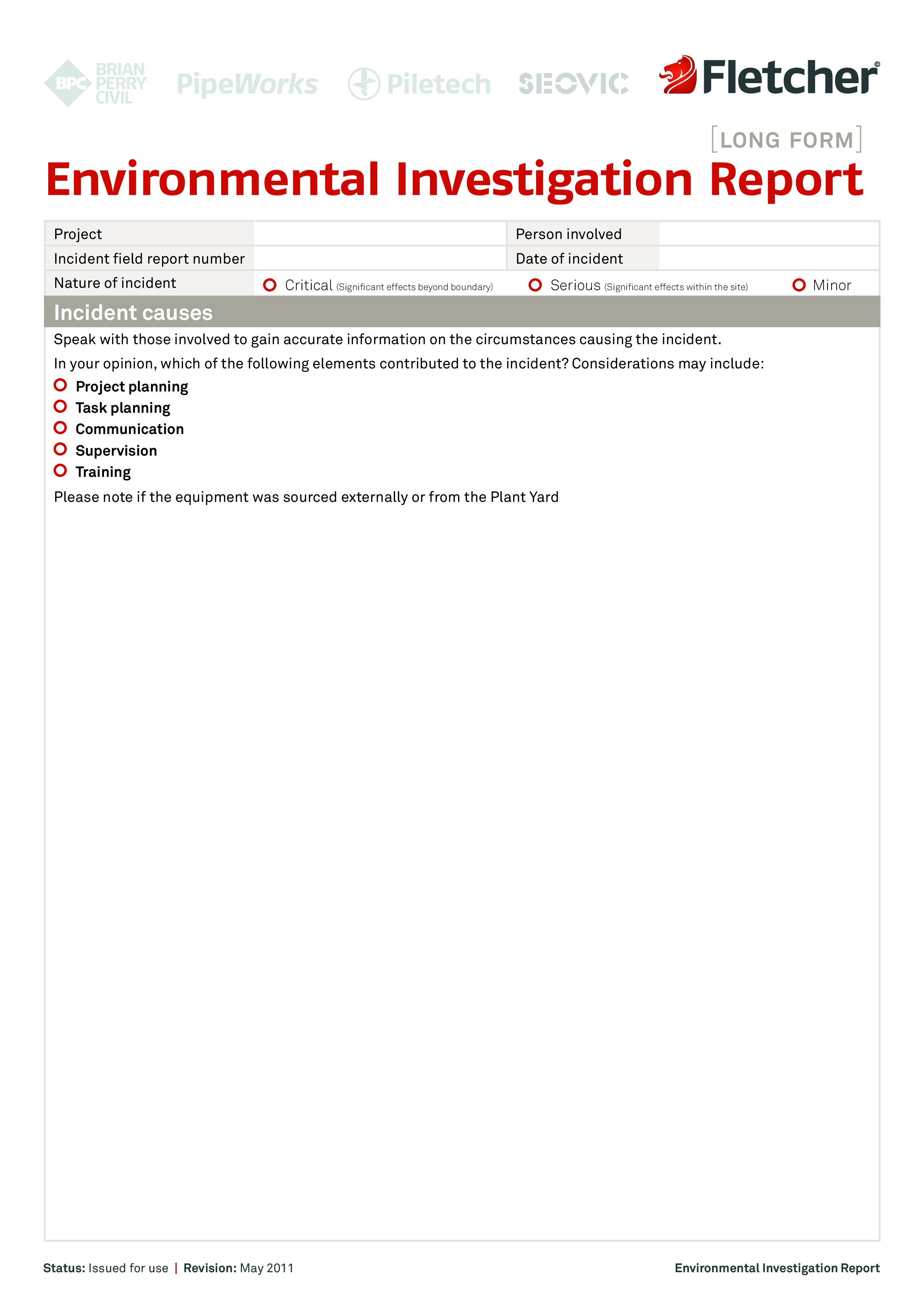 environment investigation report Hauptschablonenbild