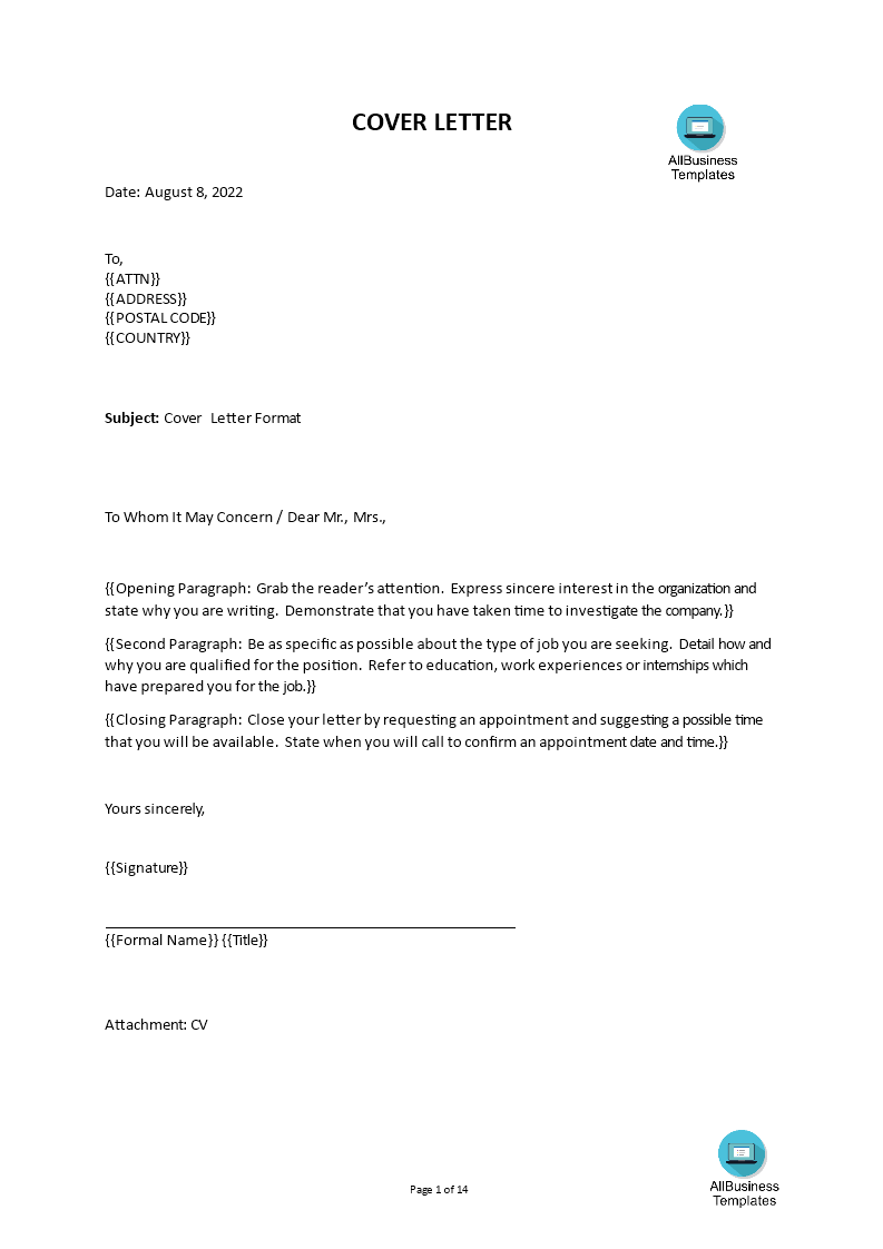 Cover Letter Format For Job Application Templates At Allbusinesstemplates Com