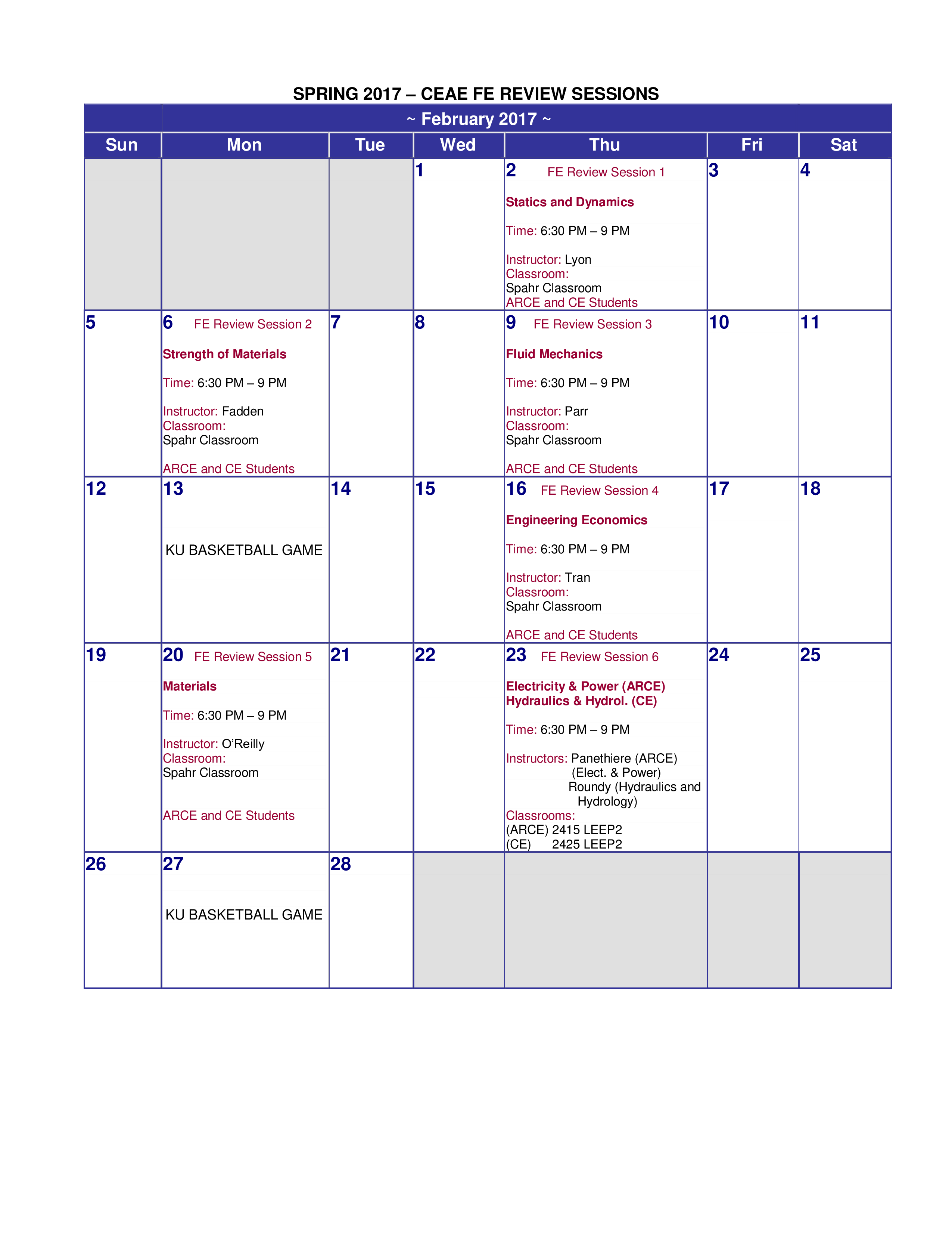 review sessions schedule voorbeeld afbeelding 