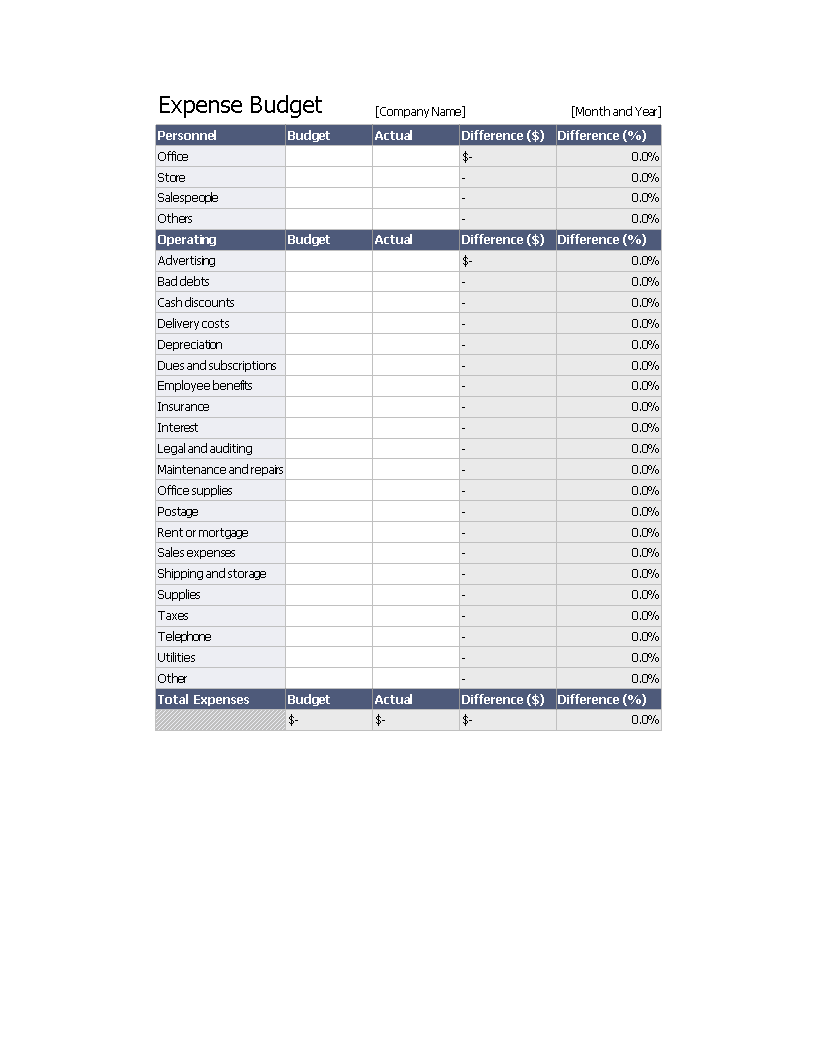Expense Budget Excel main image