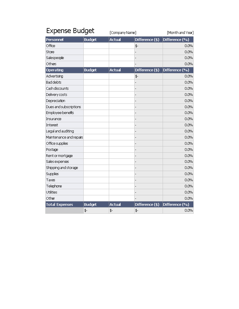 Expense Budget Excel 模板