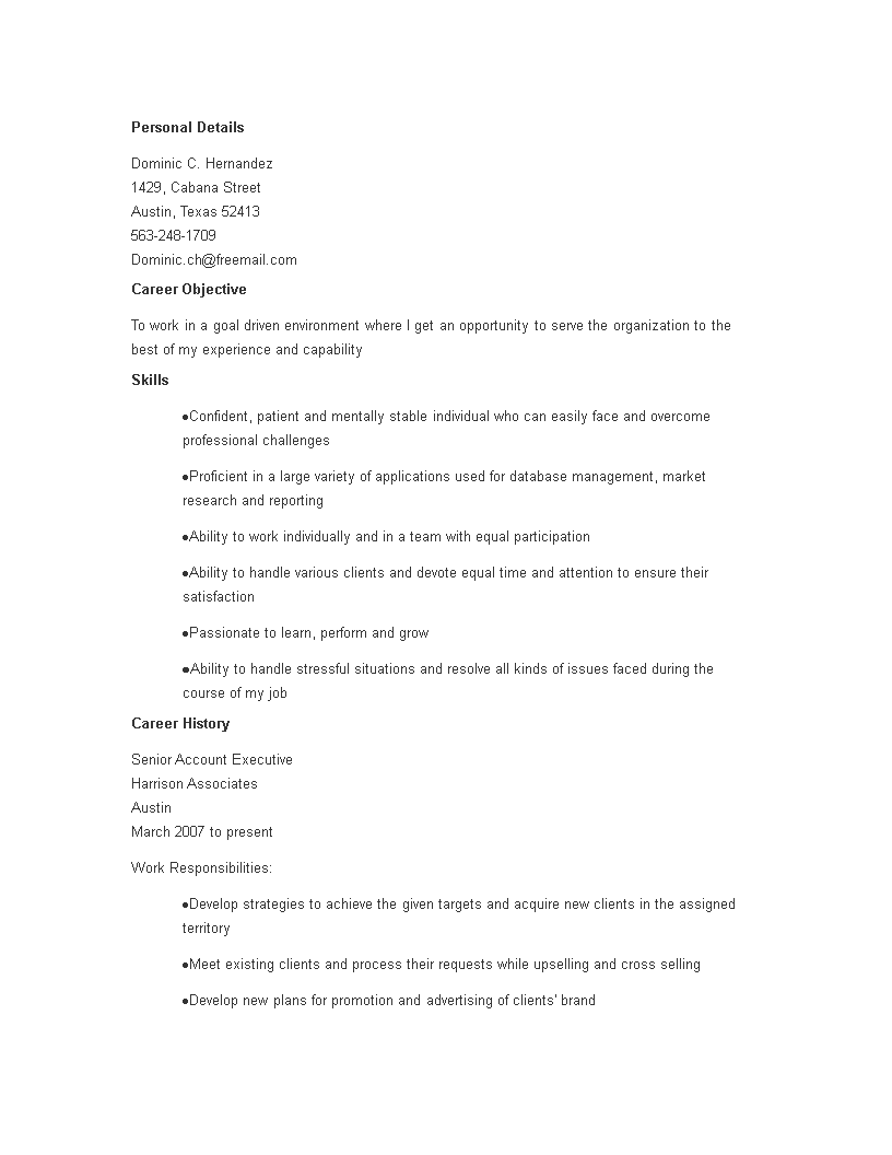 senior account executive resume template