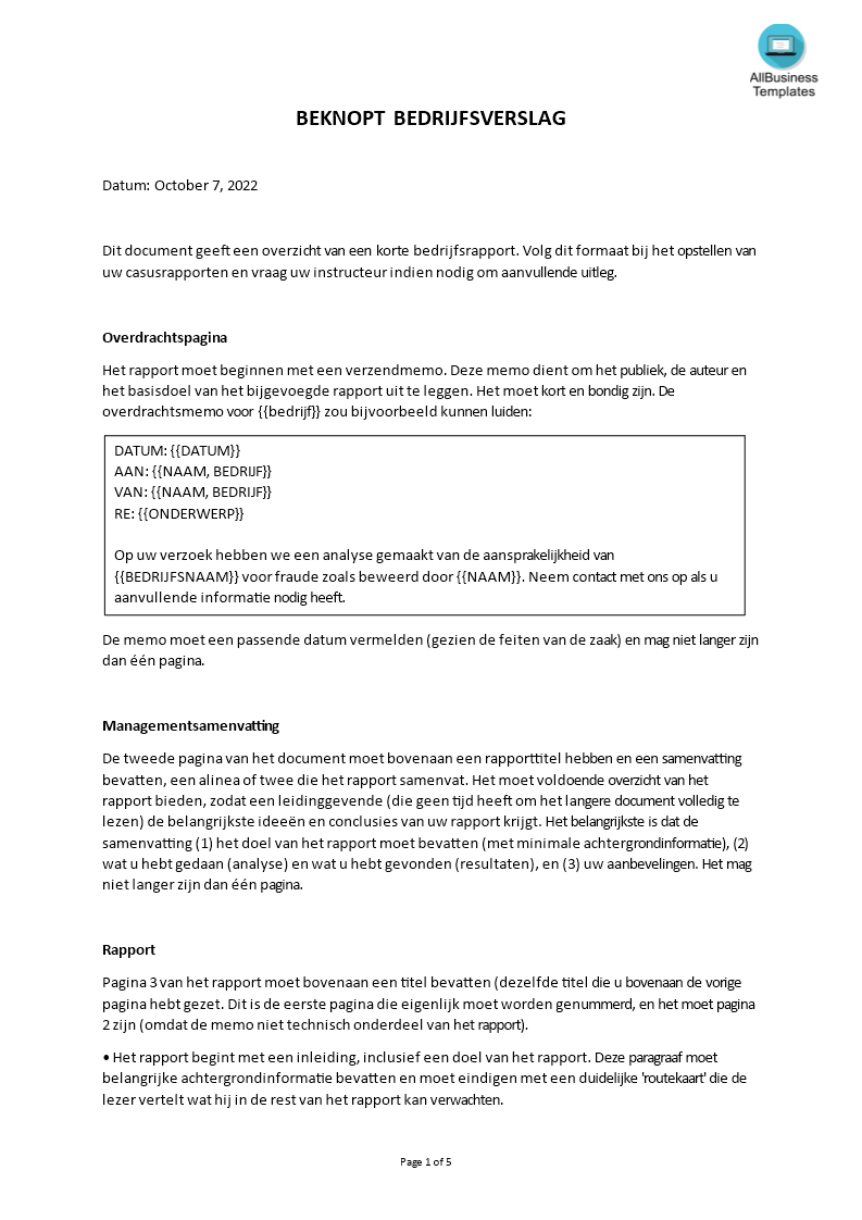 beknopt zakelijk rapport Hauptschablonenbild