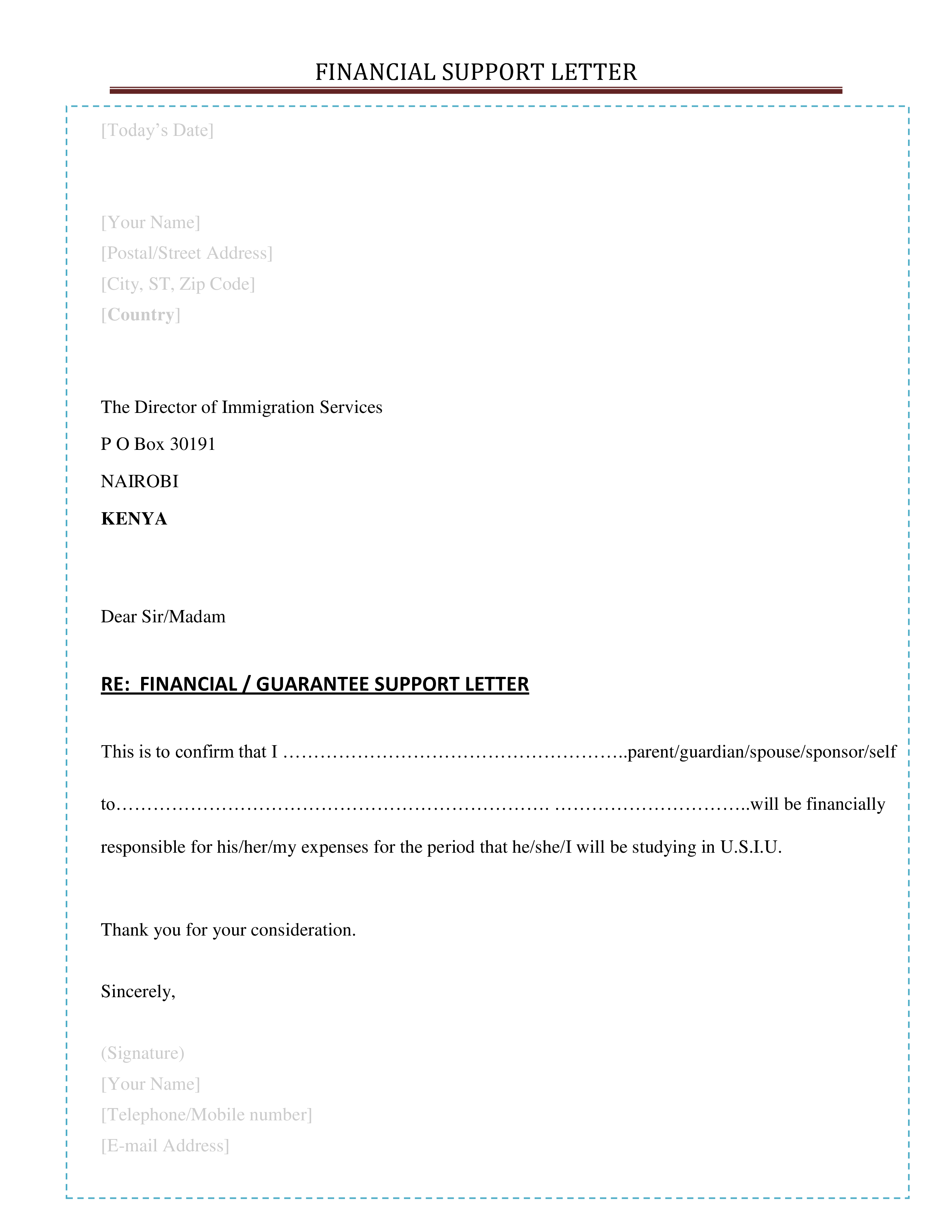 financial support letter template