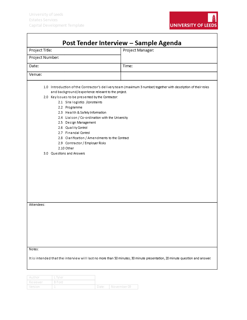 post tender interview agenda voorbeeld afbeelding 