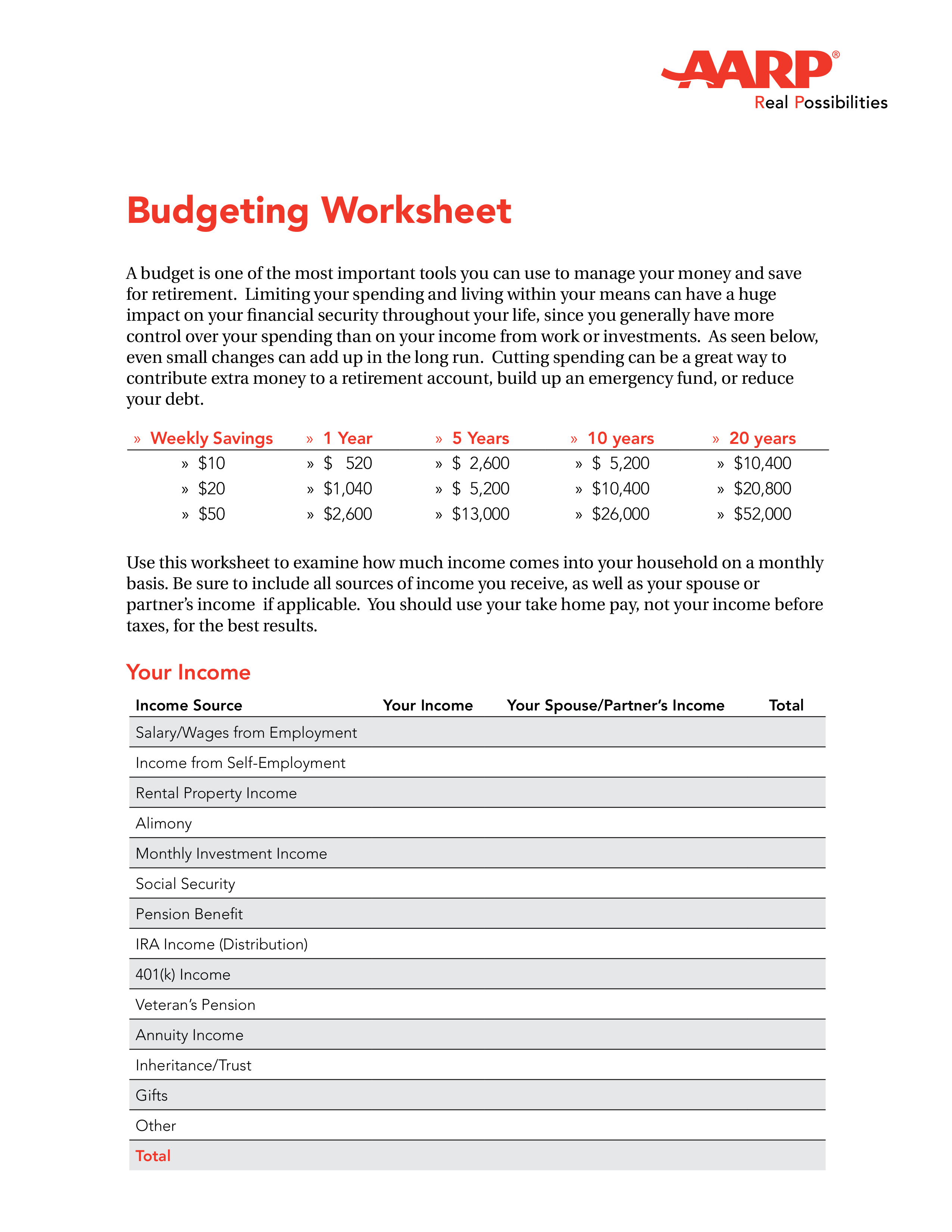 Home Budgeting Worksheet 模板