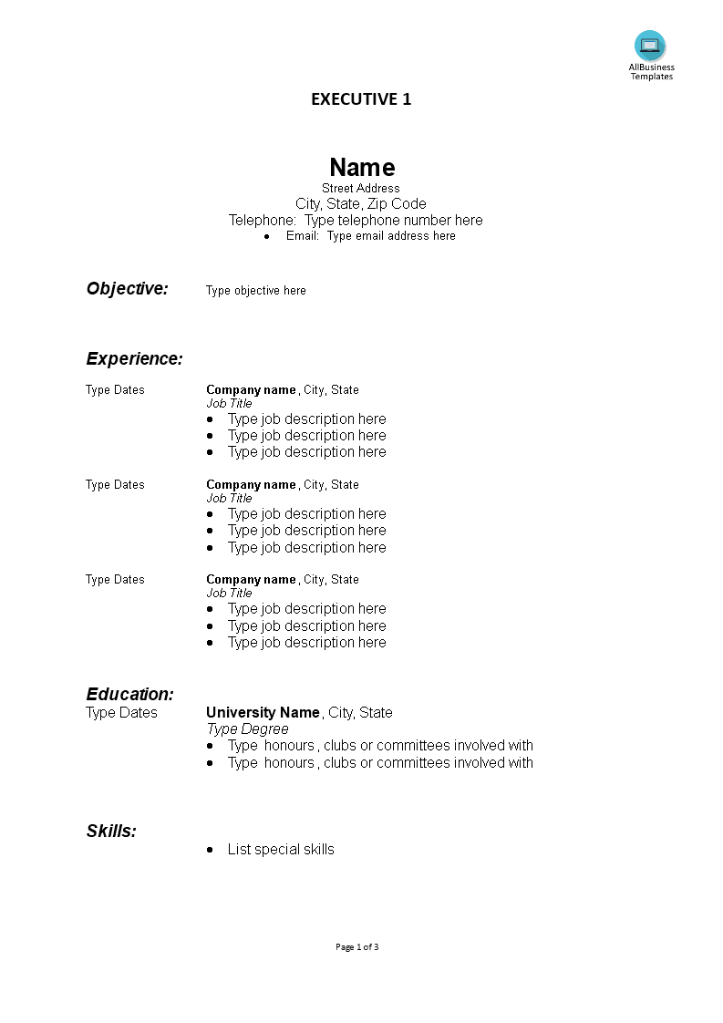 executive resume sample plantilla imagen principal