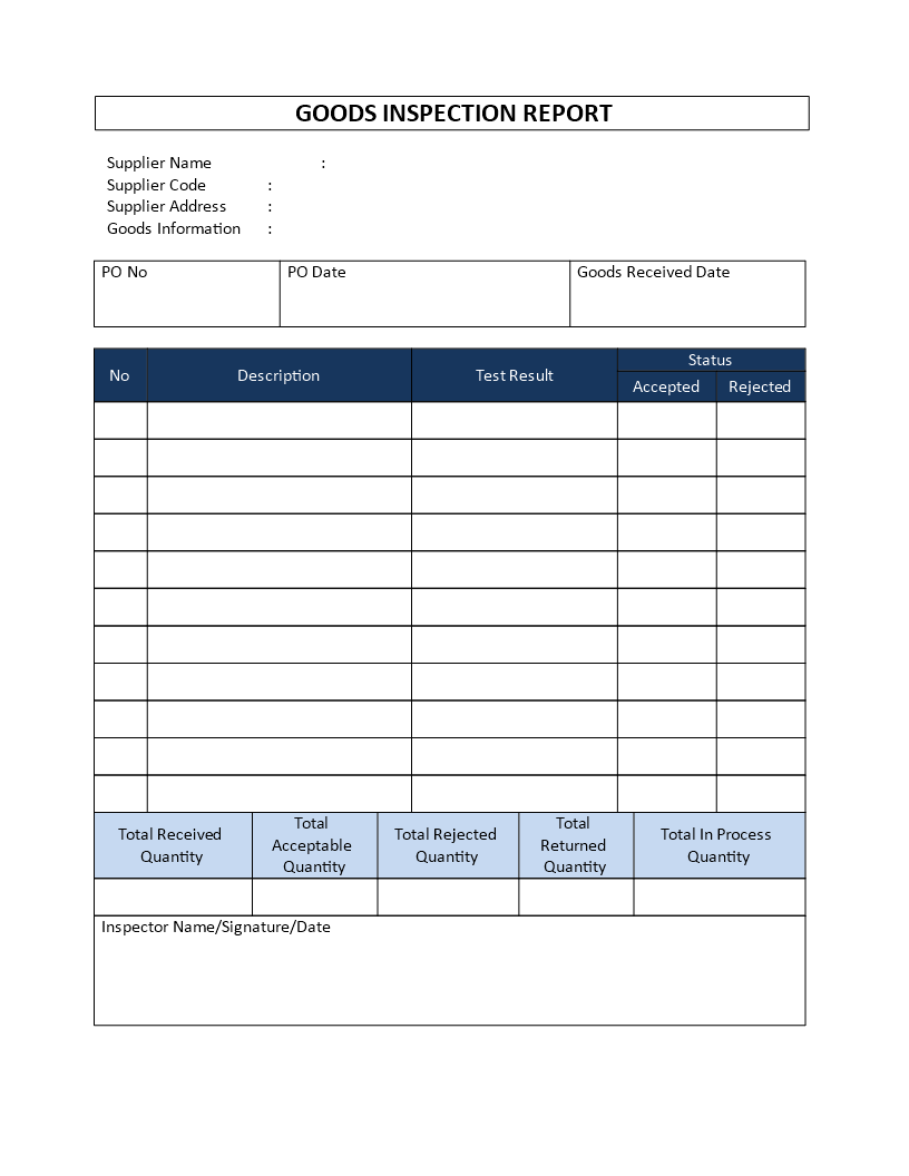 Kostenloses Incoming Goods Inspection Report With Home Inspection Report Template