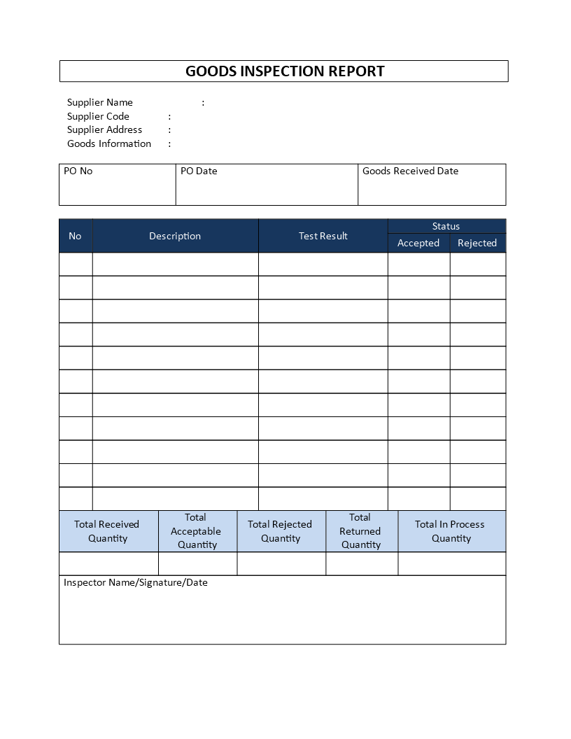 incoming goods inspection report voorbeeld afbeelding 