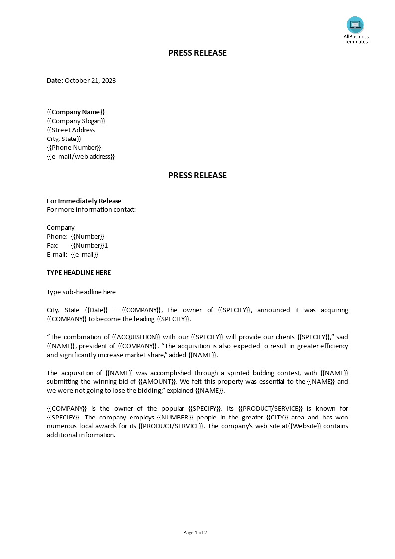 major development press release template voorbeeld afbeelding 