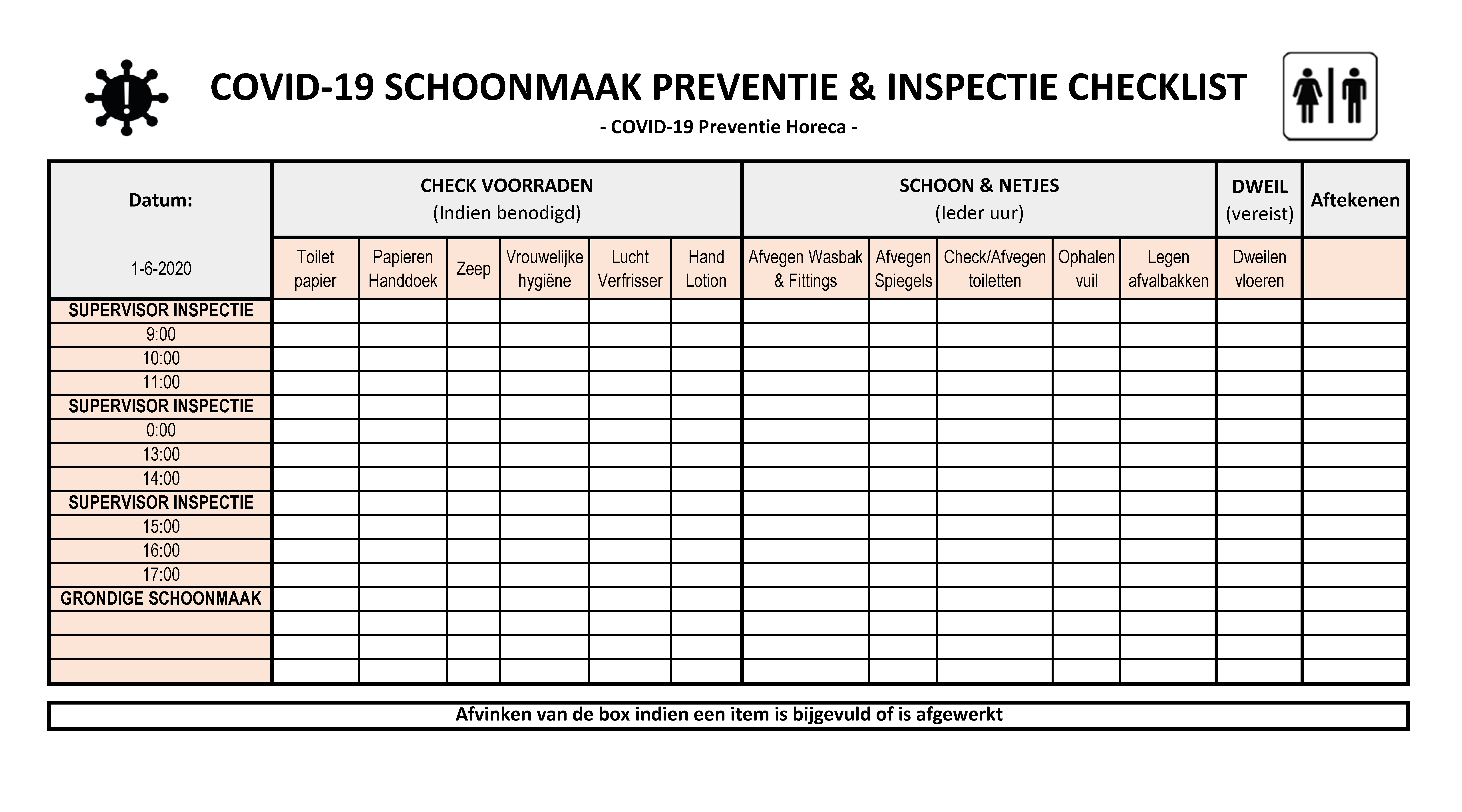 COVID19 toilet reinigingsschema Templates at