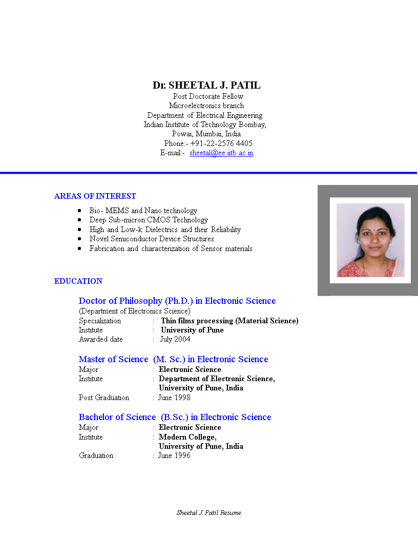 technical resume format template