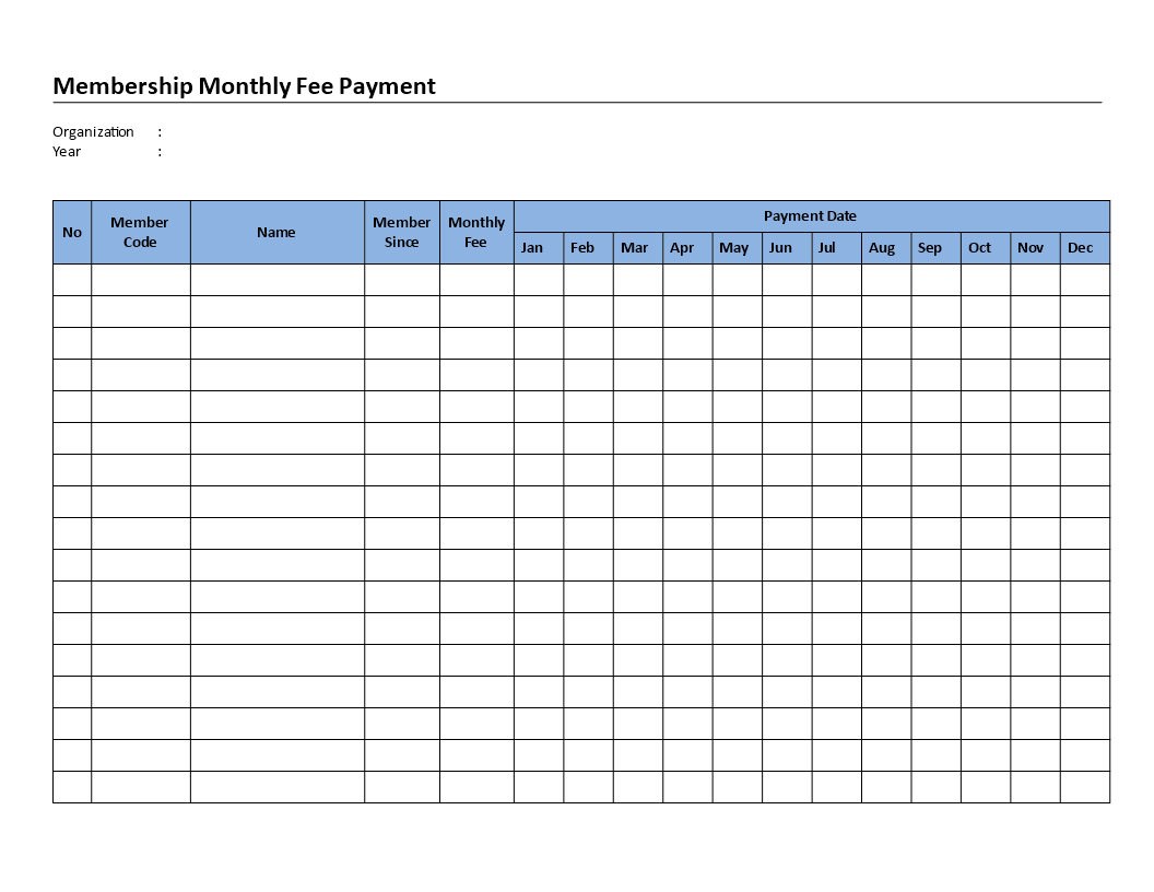 membership monthly fee payment template