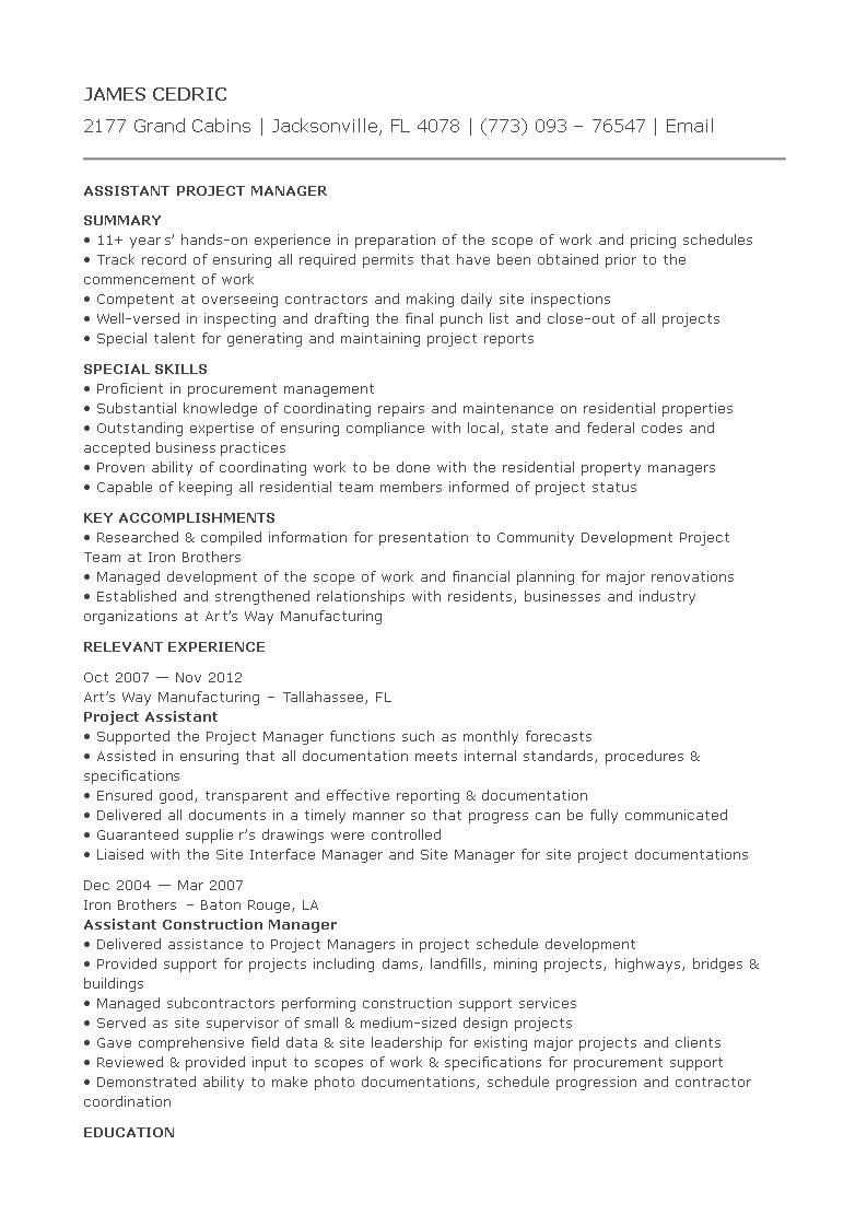 Assistant Project Manager CV main image