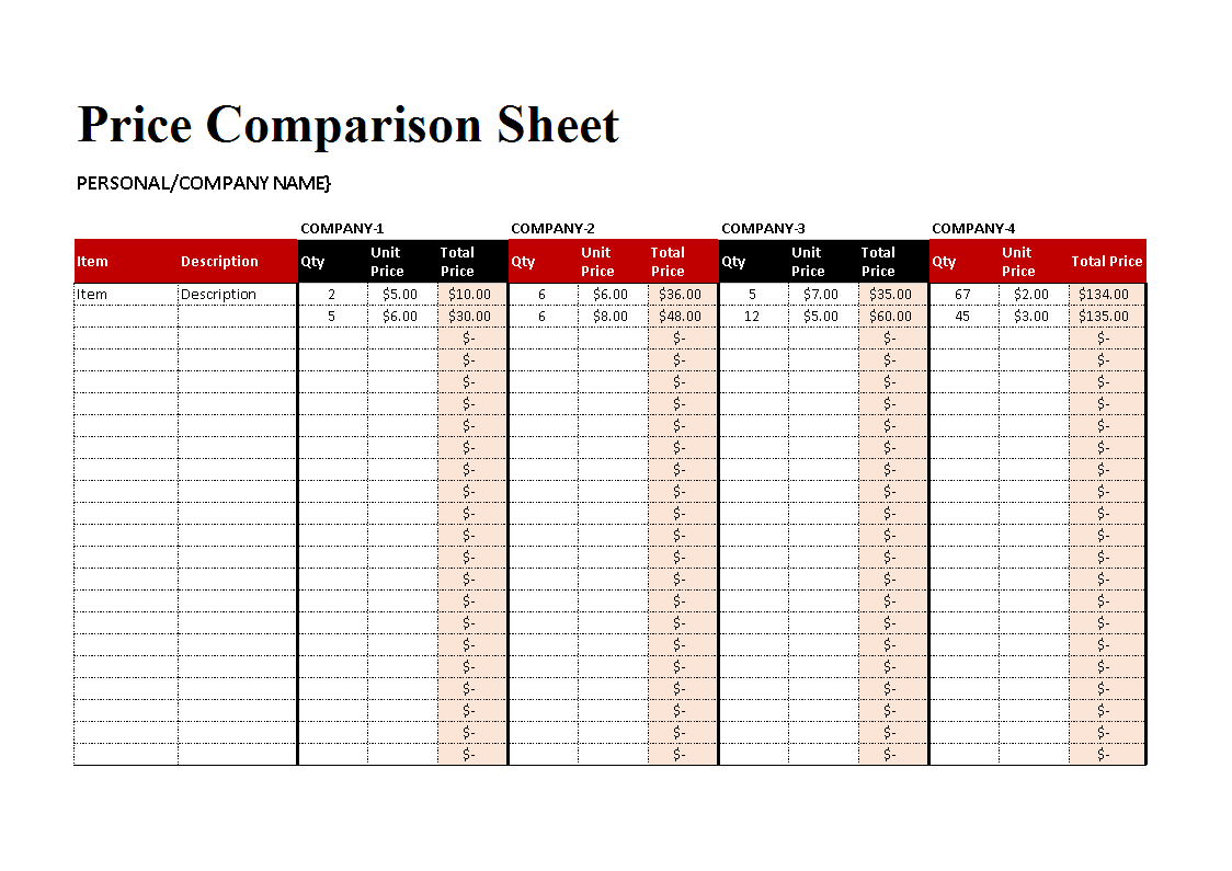 price list template in excel main image