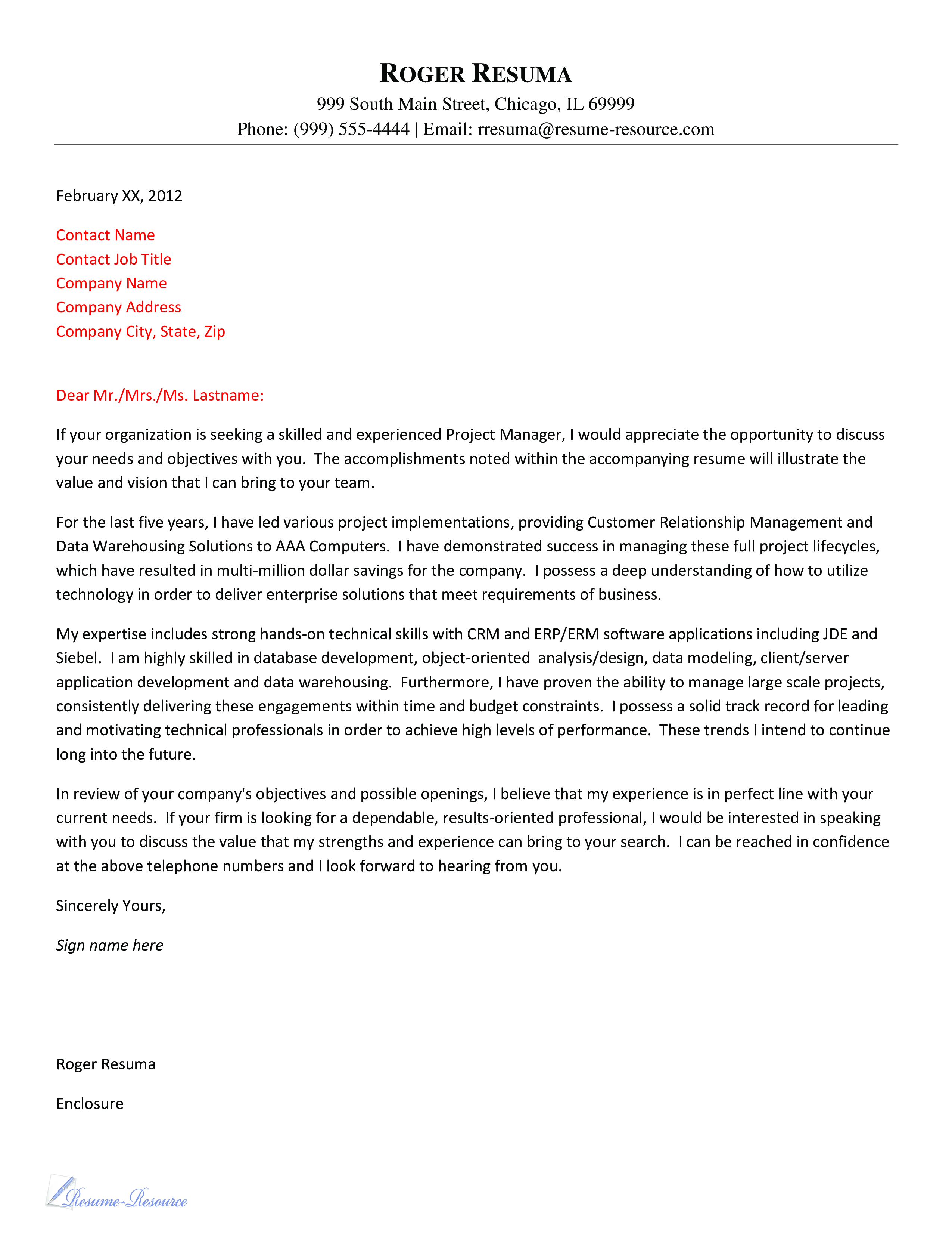 cover letter customer relationship manager template