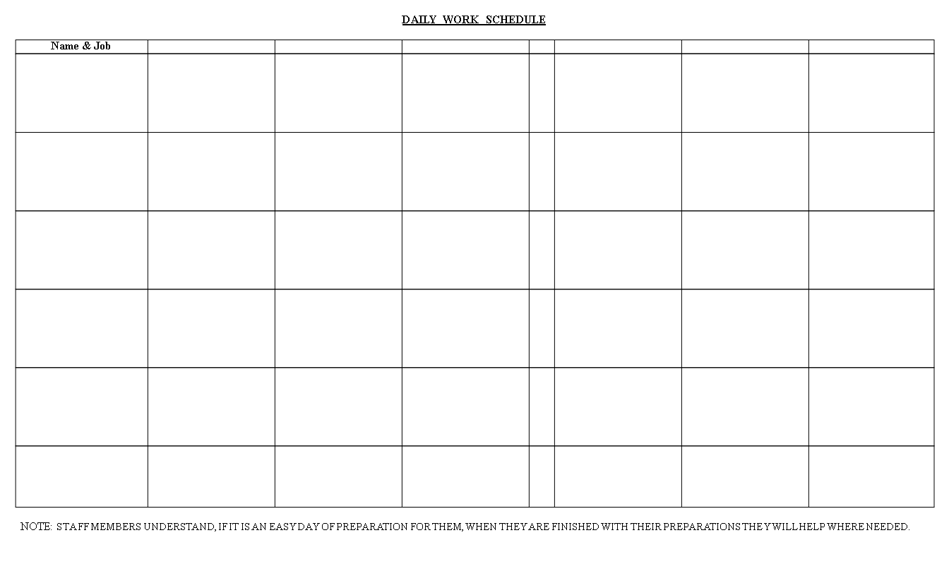 daily work schedule word voorbeeld afbeelding 