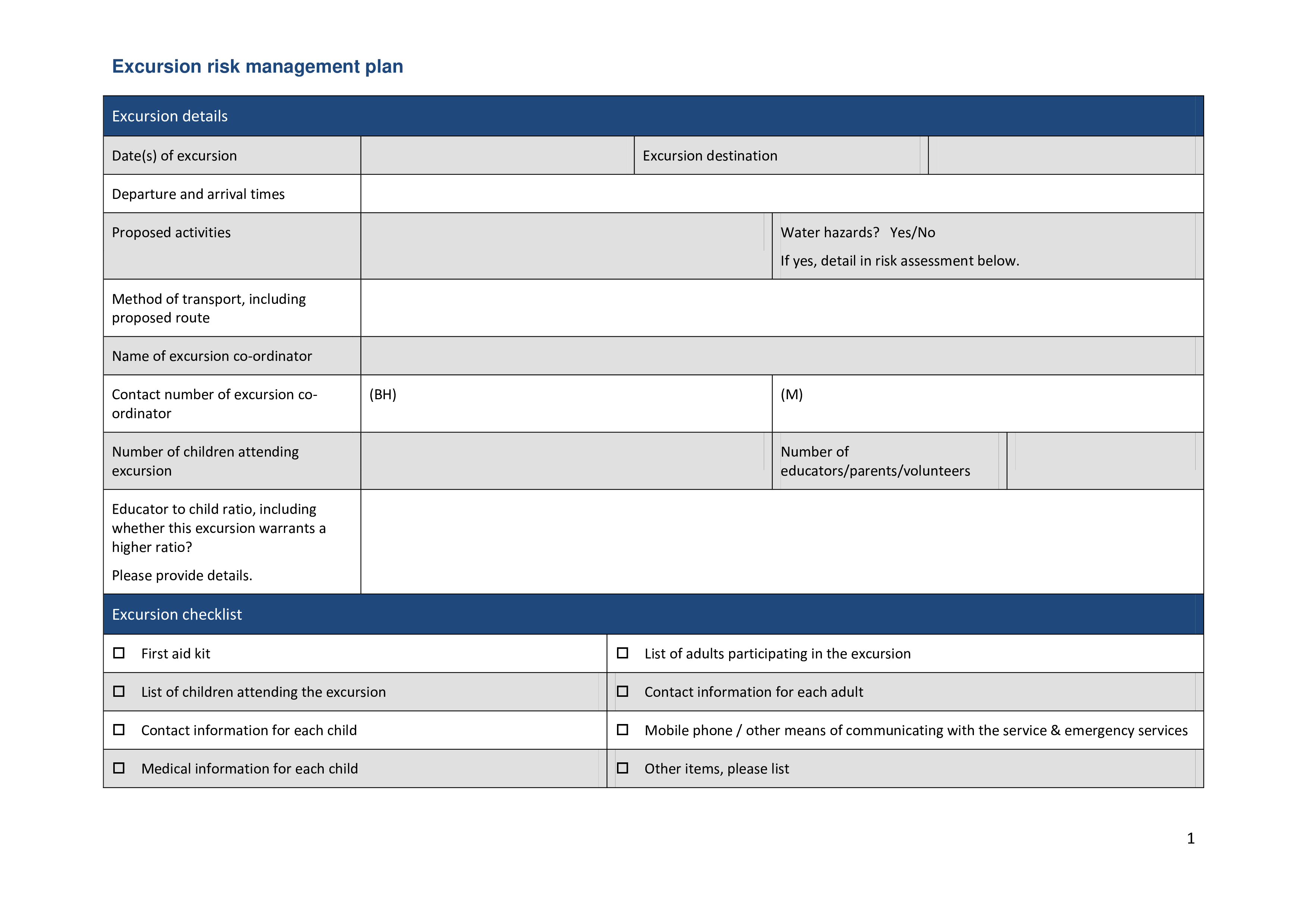 risk management plan for child care voorbeeld afbeelding 