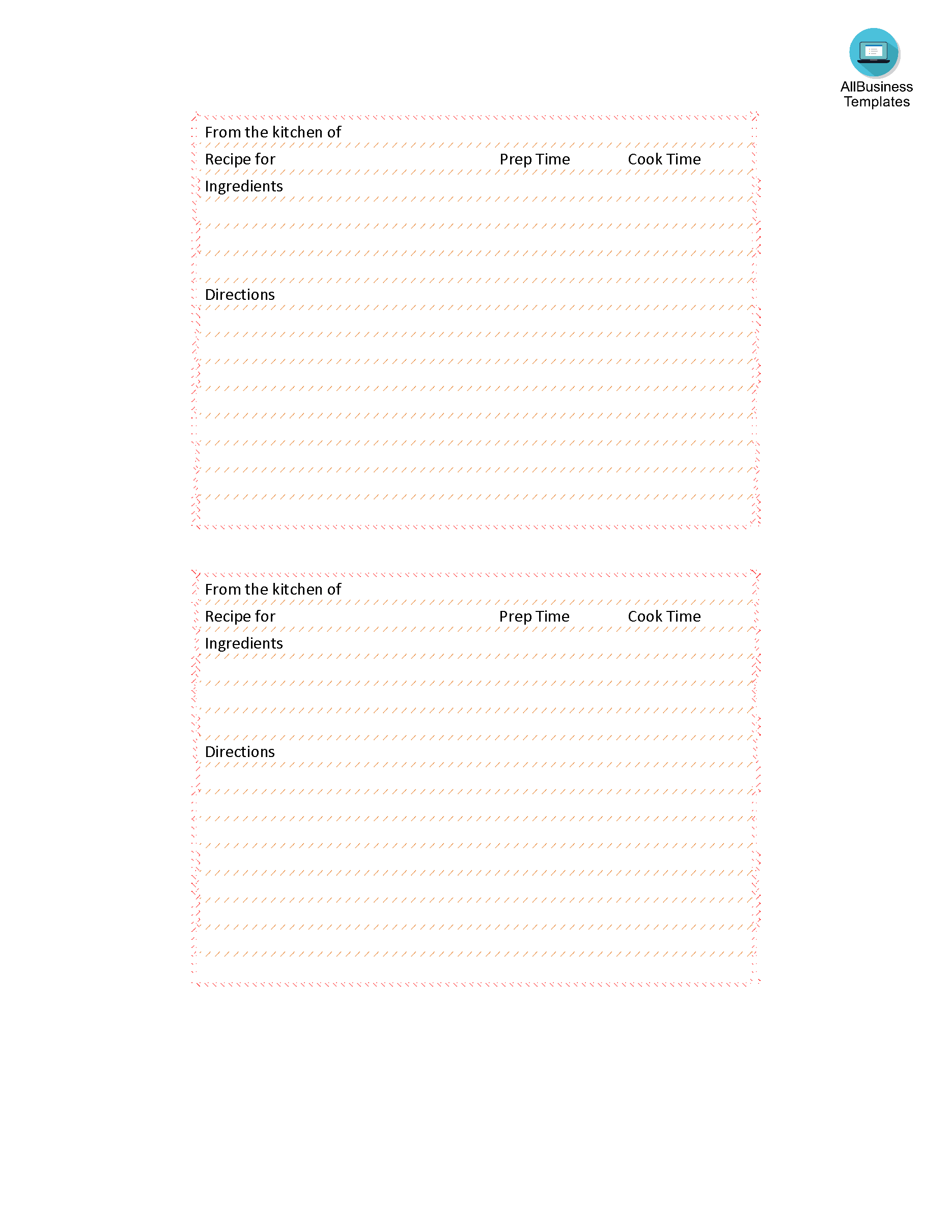 food recipe card 3*5 template