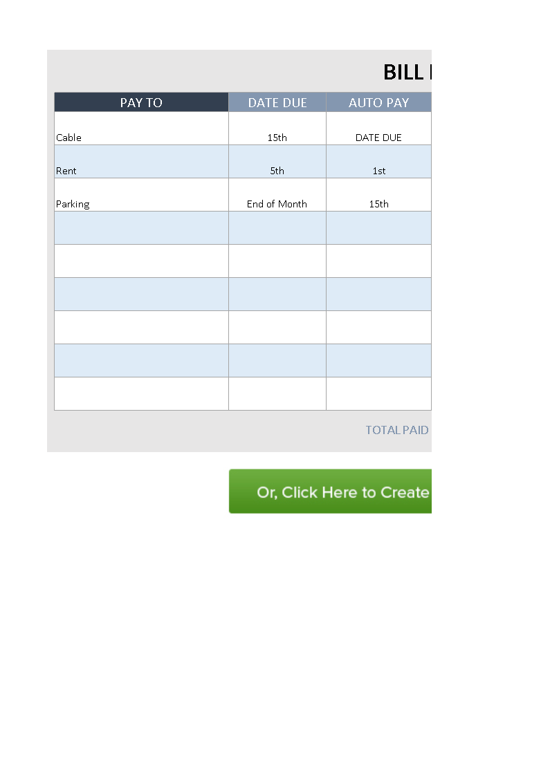 monthly bill payment schedule template