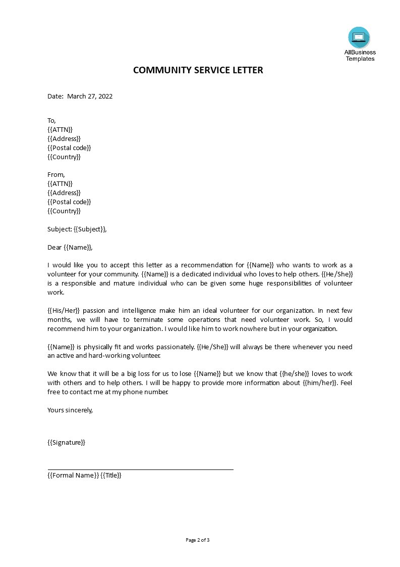 community service letter plantilla imagen principal