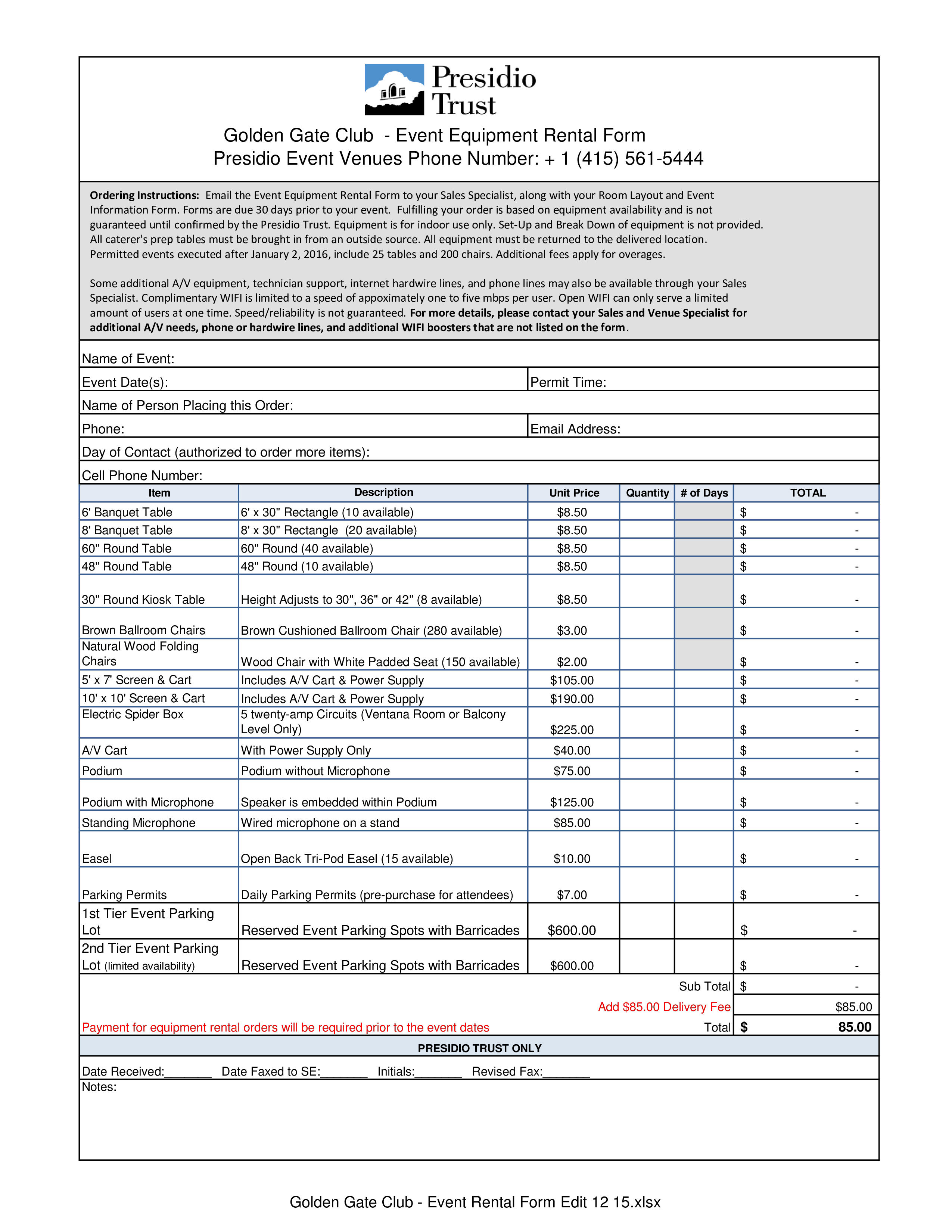 Event Equiment Rental Form All main image