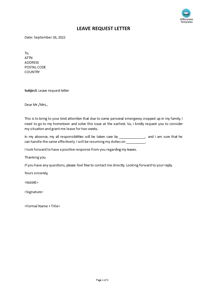 leave request letter example voorbeeld afbeelding 