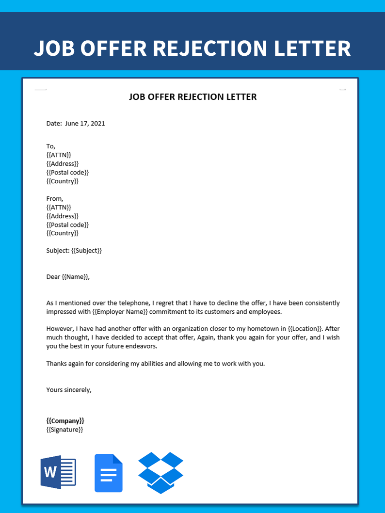 job offer rejection letter Hauptschablonenbild