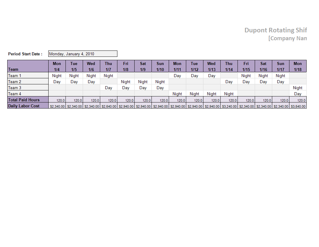 dupont schedule template worksheet excel template