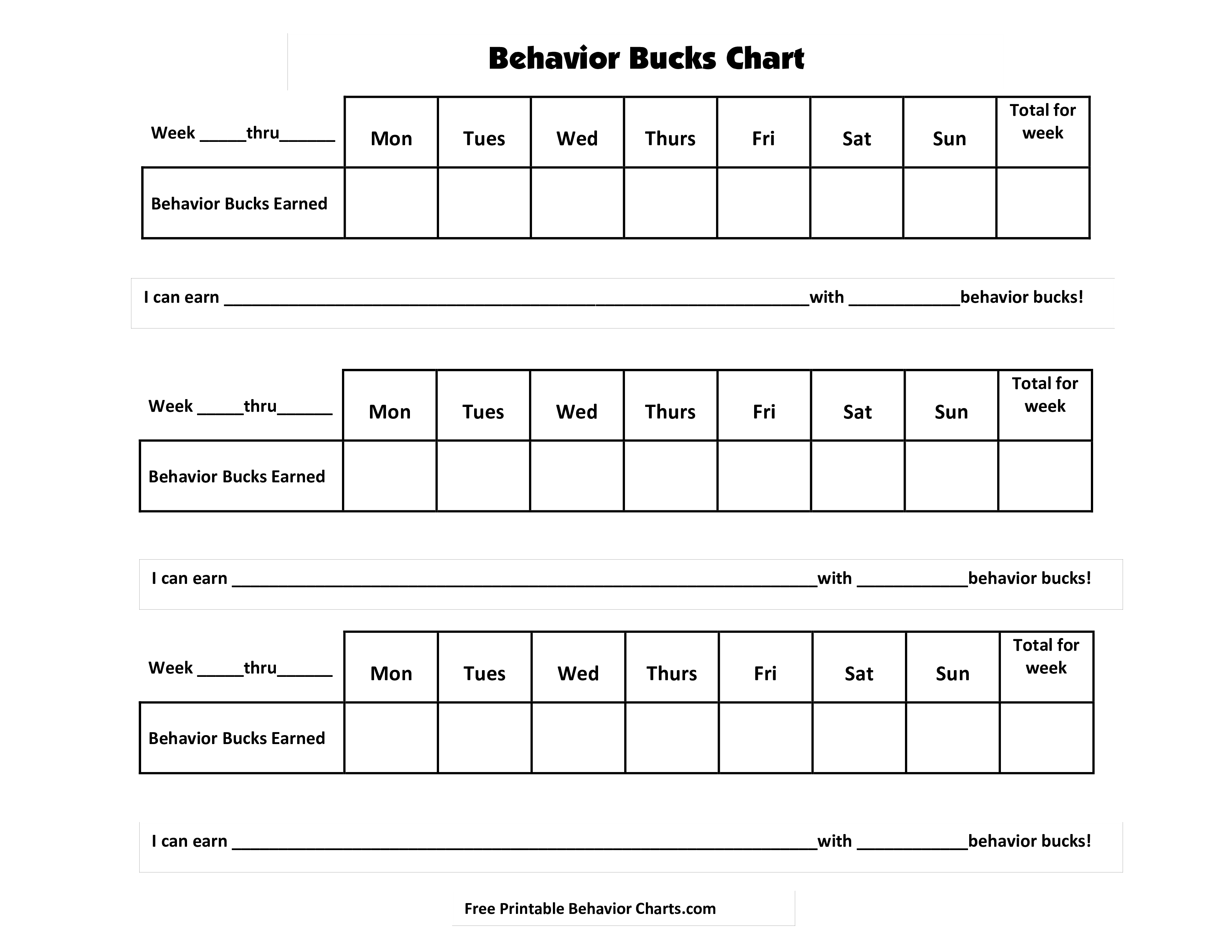 Printable Reward Bucks Template