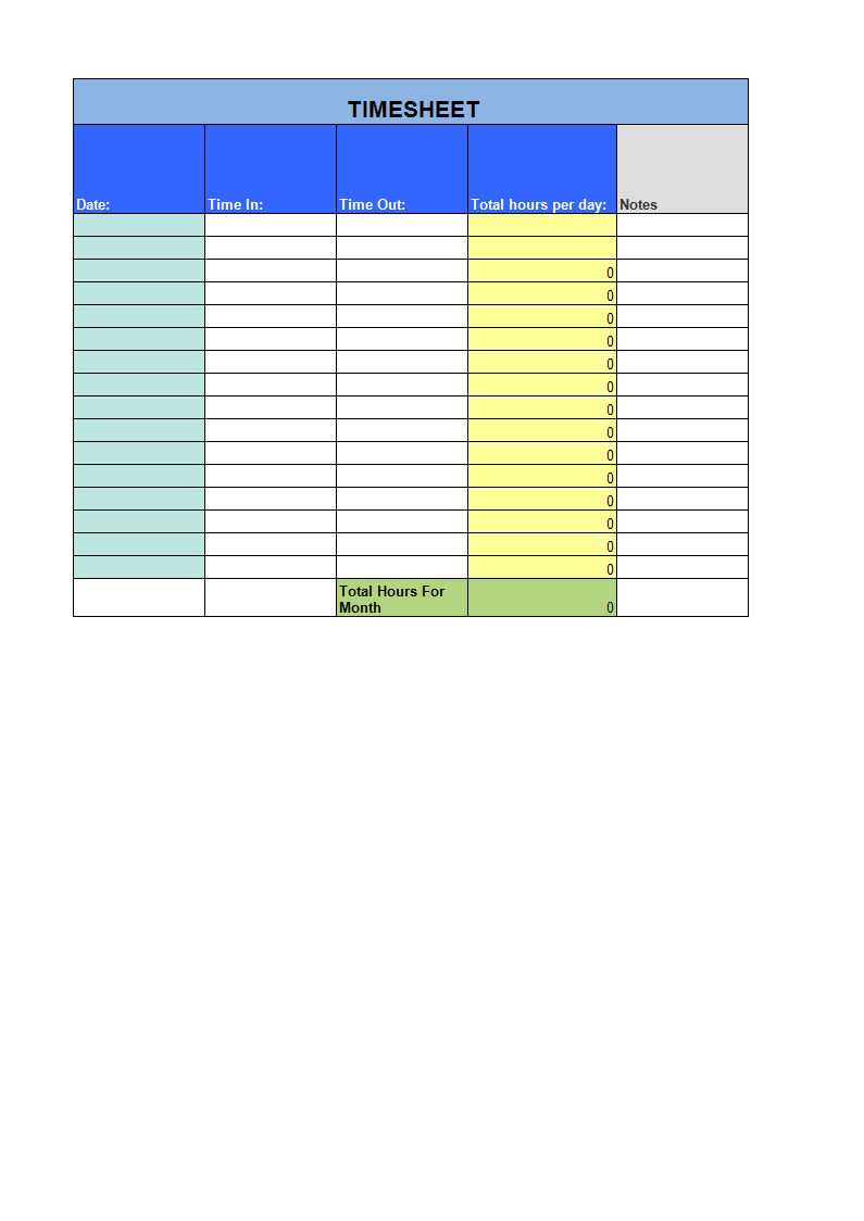 Timesheet Template worksheet main image