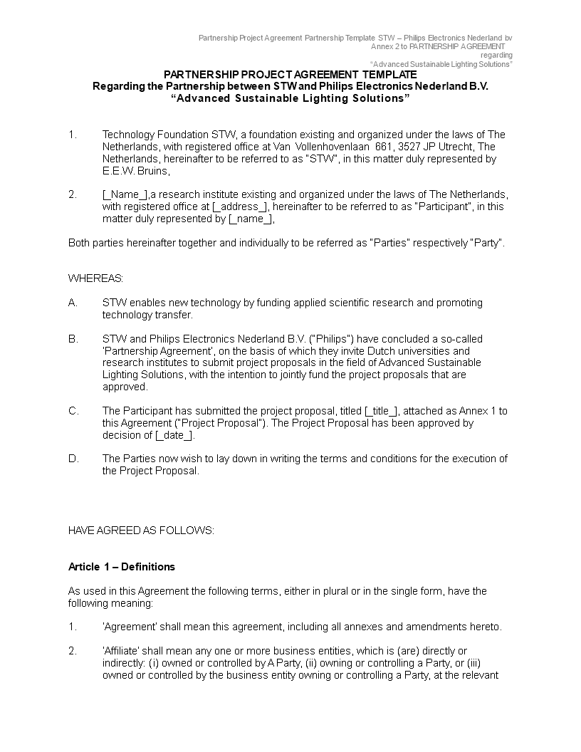 partnership agreement between two companies modèles