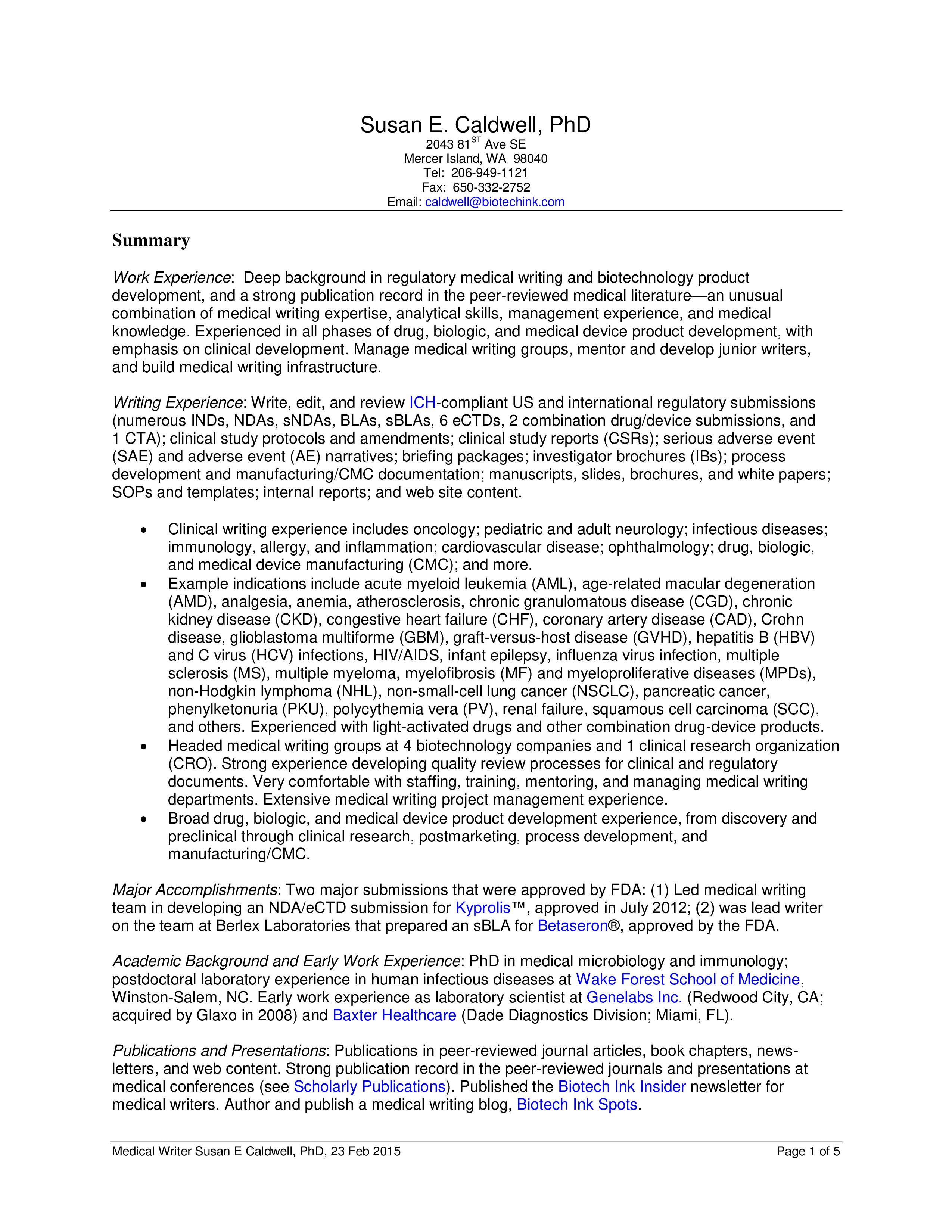 medical writer modèles